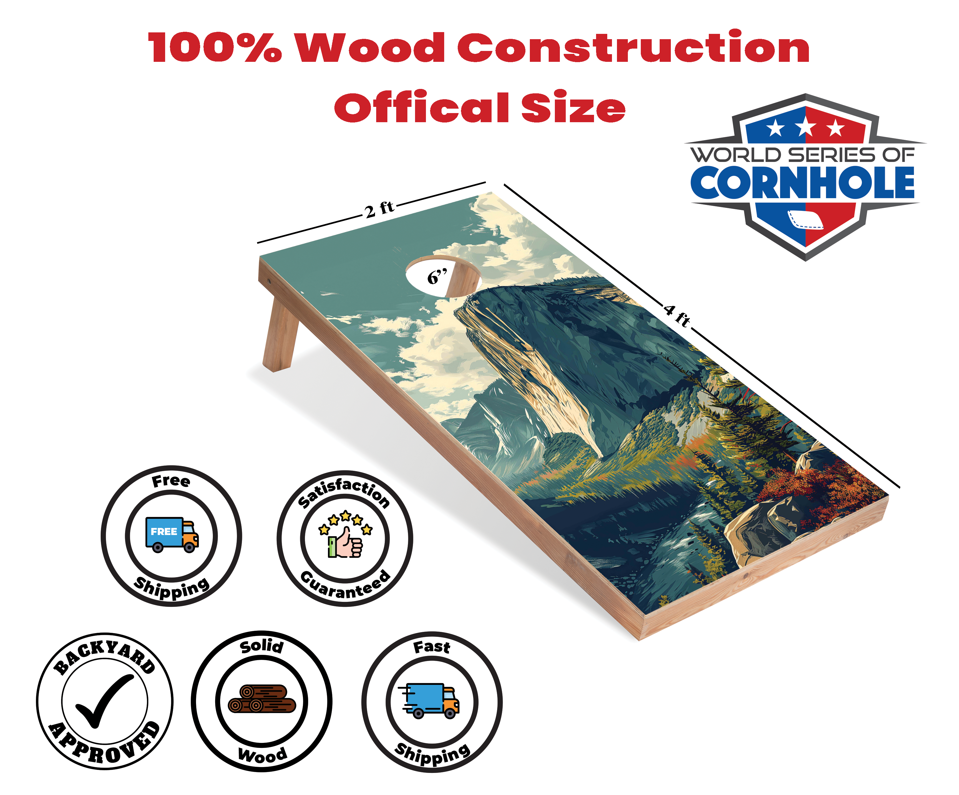 World Series of Cornhole Lightweight Cornhole Set - Yosemite National Park Daytime Boards with Red and Royal Blue Bags