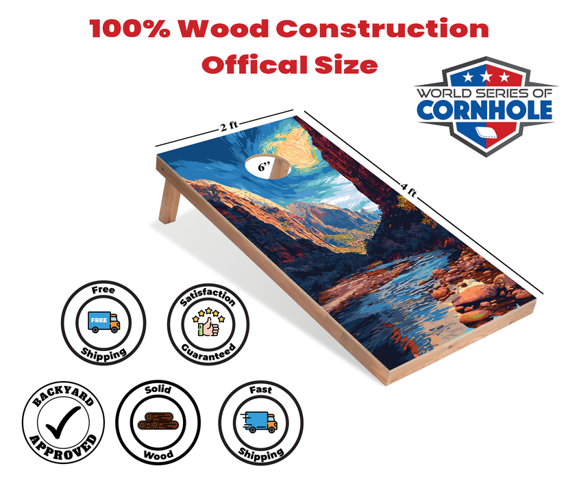 World Series of Cornhole Recreational Cornhole Set - Zion National Park Daytime Boards with Red and Royal Blue Bags