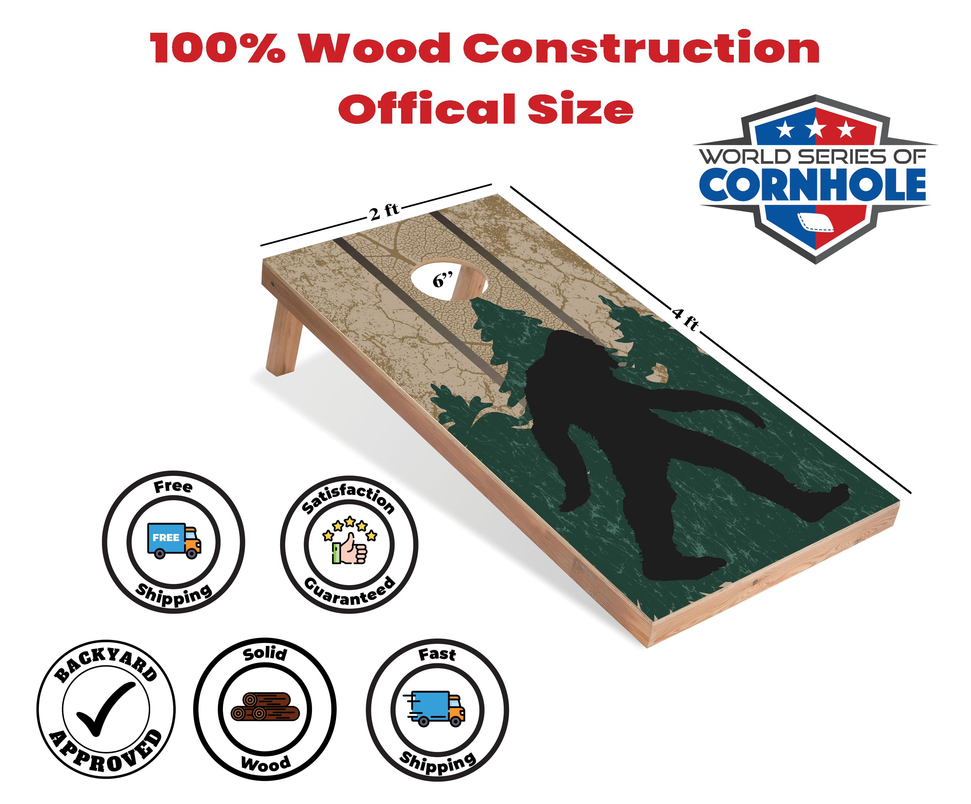 World Series of Cornhole Lightweight Cornhole Set - Wilderness Sasquatch Boards with Red and Royal Blue Bags