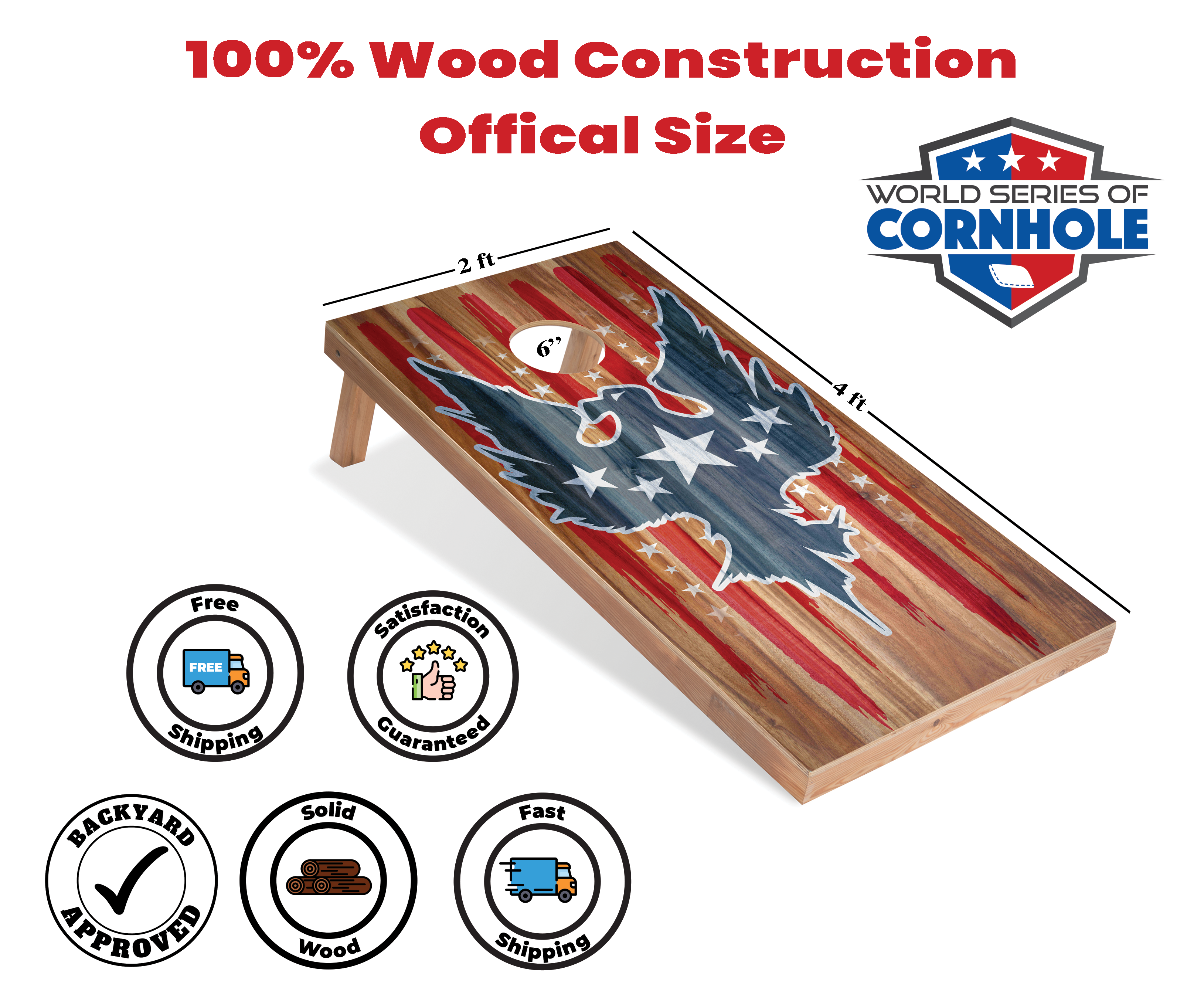 World Series of Cornhole Lightweight Cornhole Set - Stars and Stripes Eagle Boards with Red and Blue Bags