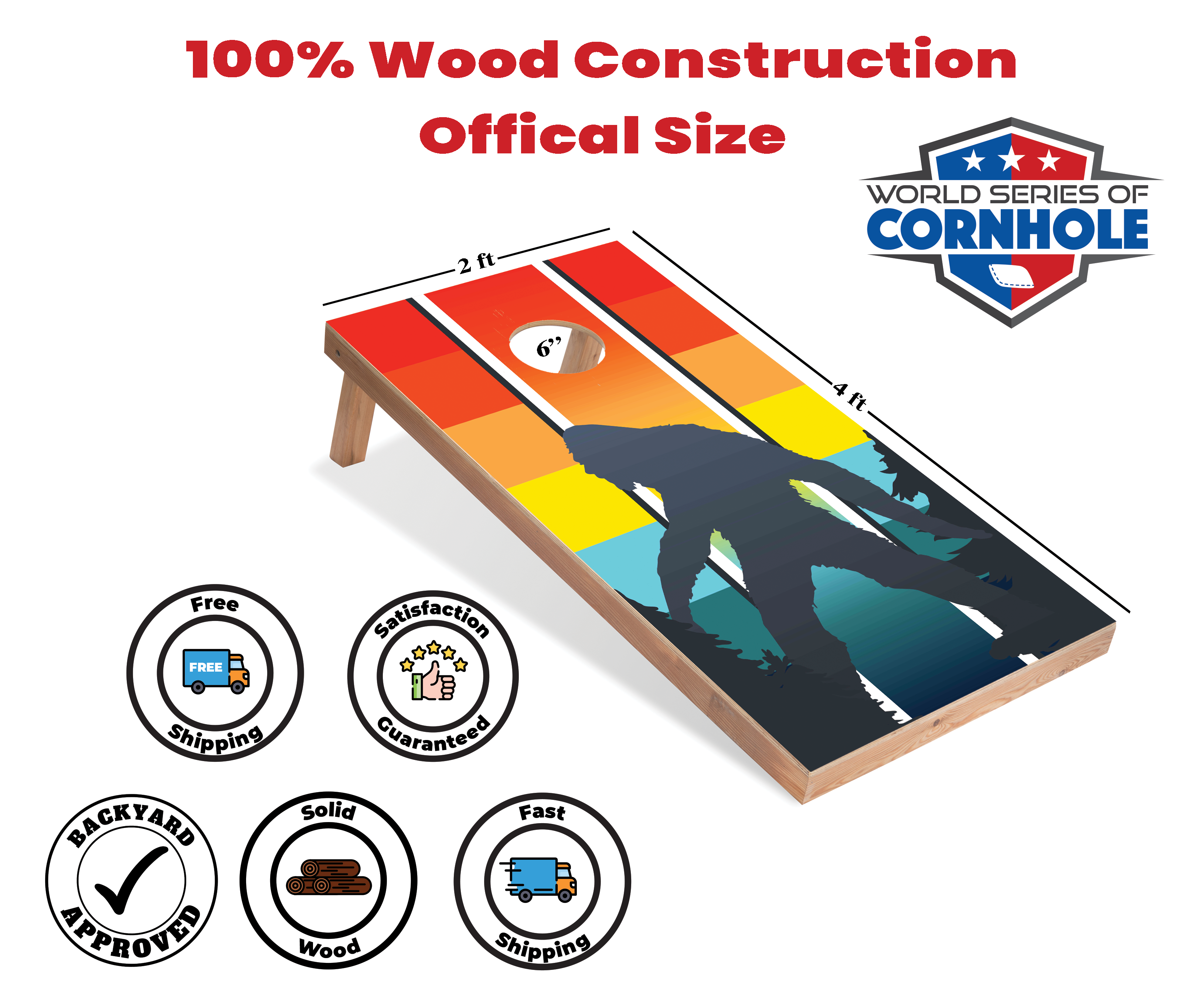 World Series of Cornhole Lightweight Cornhole Set - Retro Sasquatch Boards with Red and Royal Blue Bags