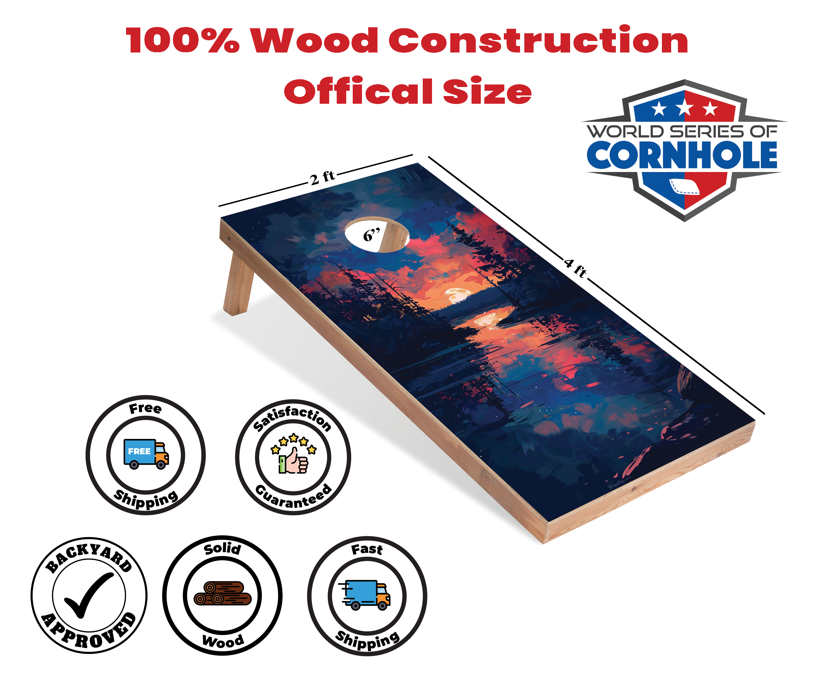 World Series of Cornhole Lightweight Cornhole Set - Acadia National Park Nighttime Boards with Red and Royal Blue Bags