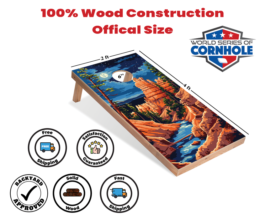 World Series of Cornhole Recreational Cornhole Set - Bryce Canyon National Park Nighttime Boards with Red and Royal Blue Bags