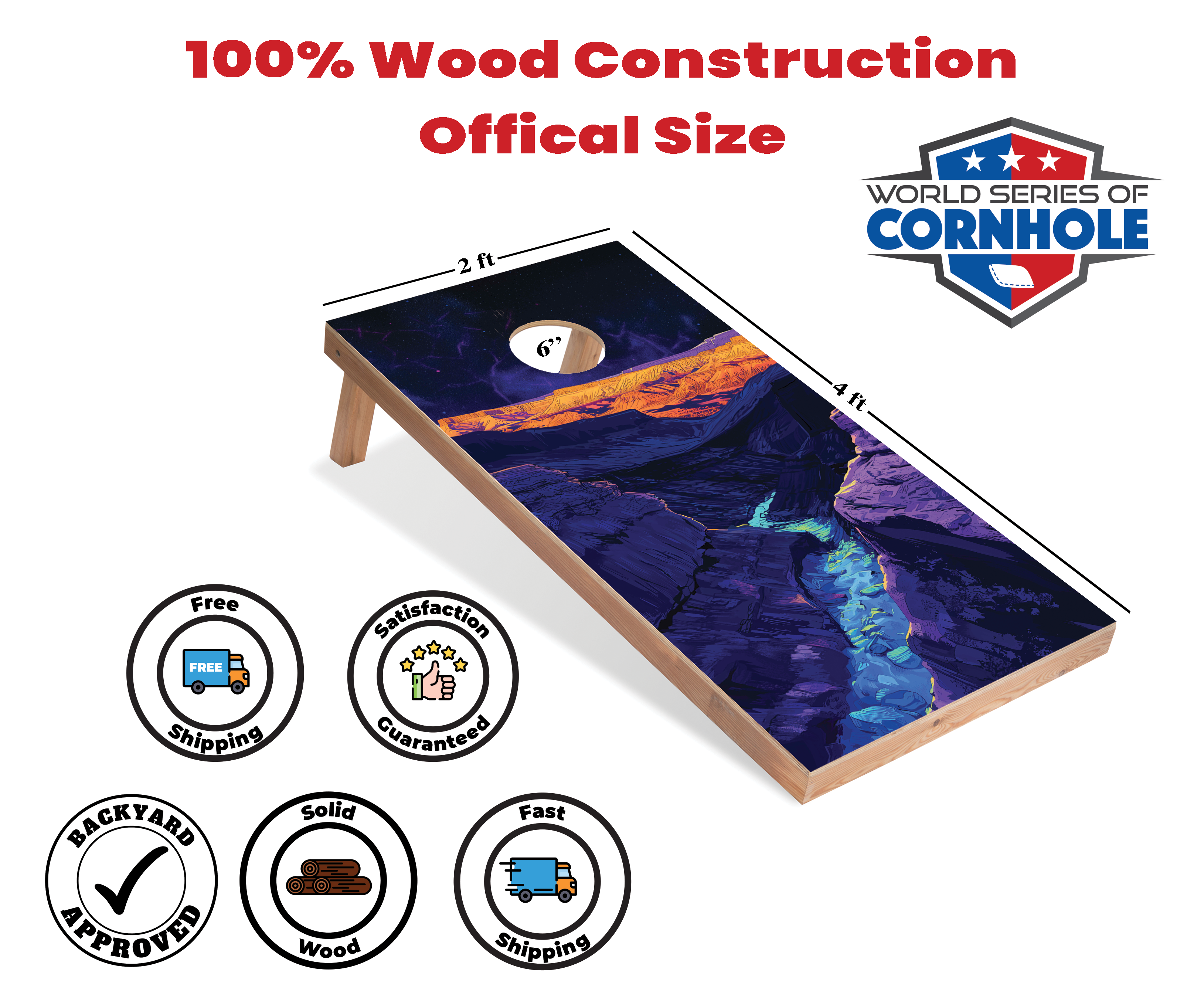 World Series of Cornhole Lightweight Cornhole Set - Capitol Reef National Park Nighttime Boards with Red and Royal Blue Bags