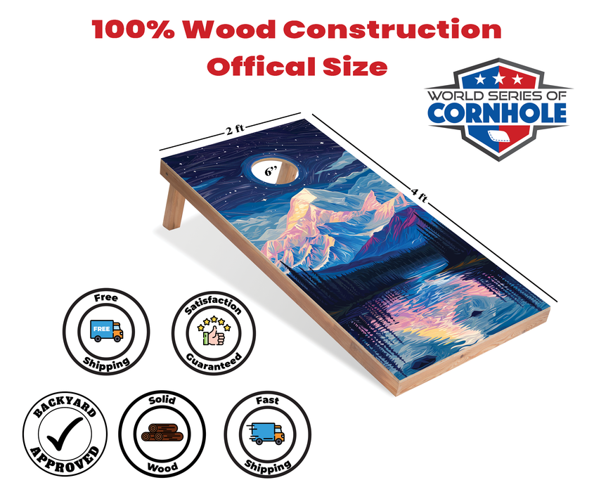 World Series of Cornhole Recreational Cornhole Set - Denali National Park Nighttime Boards with Red and Royal Blue Bags