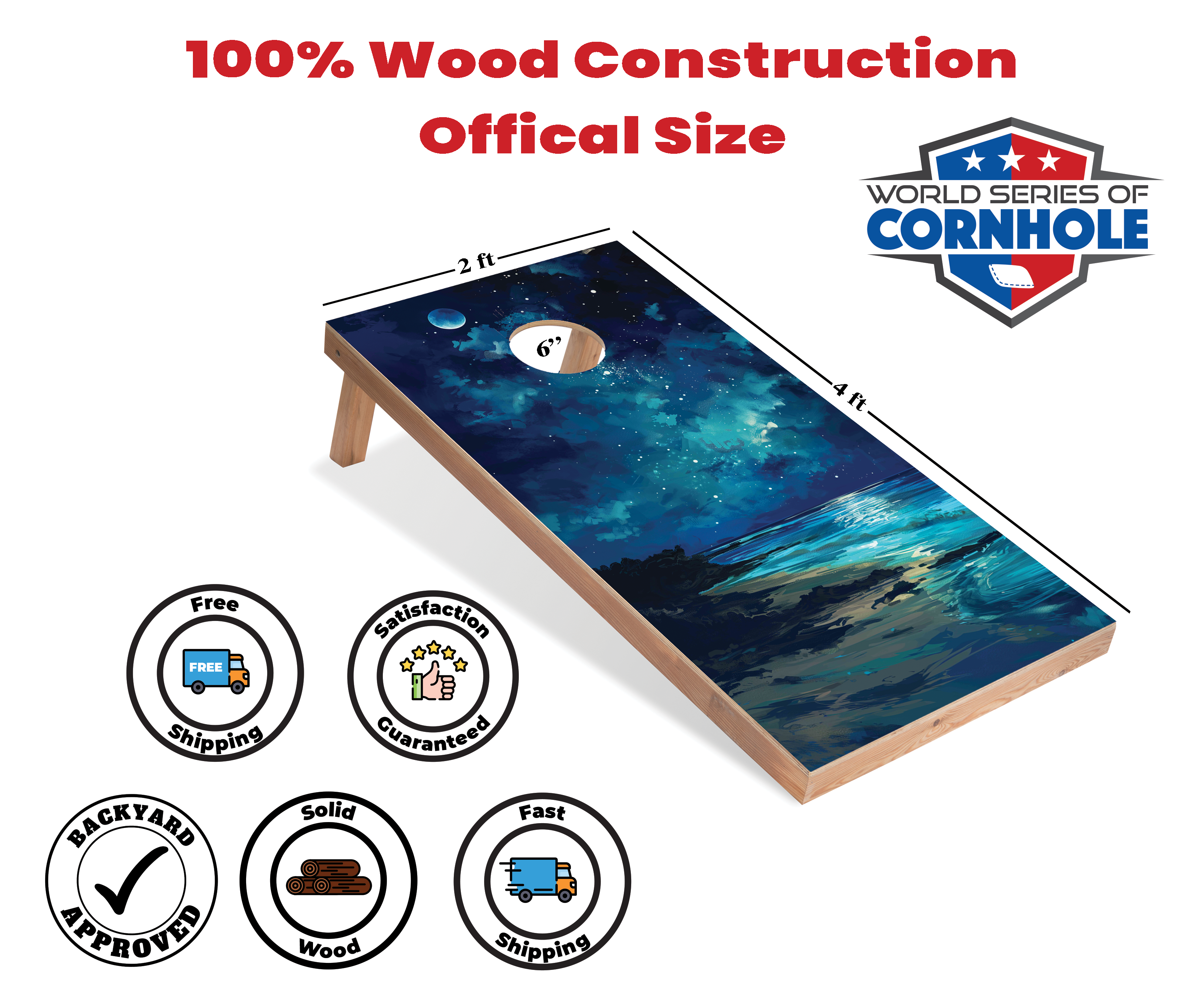 World Series of Cornhole Lightweight Cornhole Set - Dry Tortugas National Park Nighttime Boards with Red and Royal Blue Bags