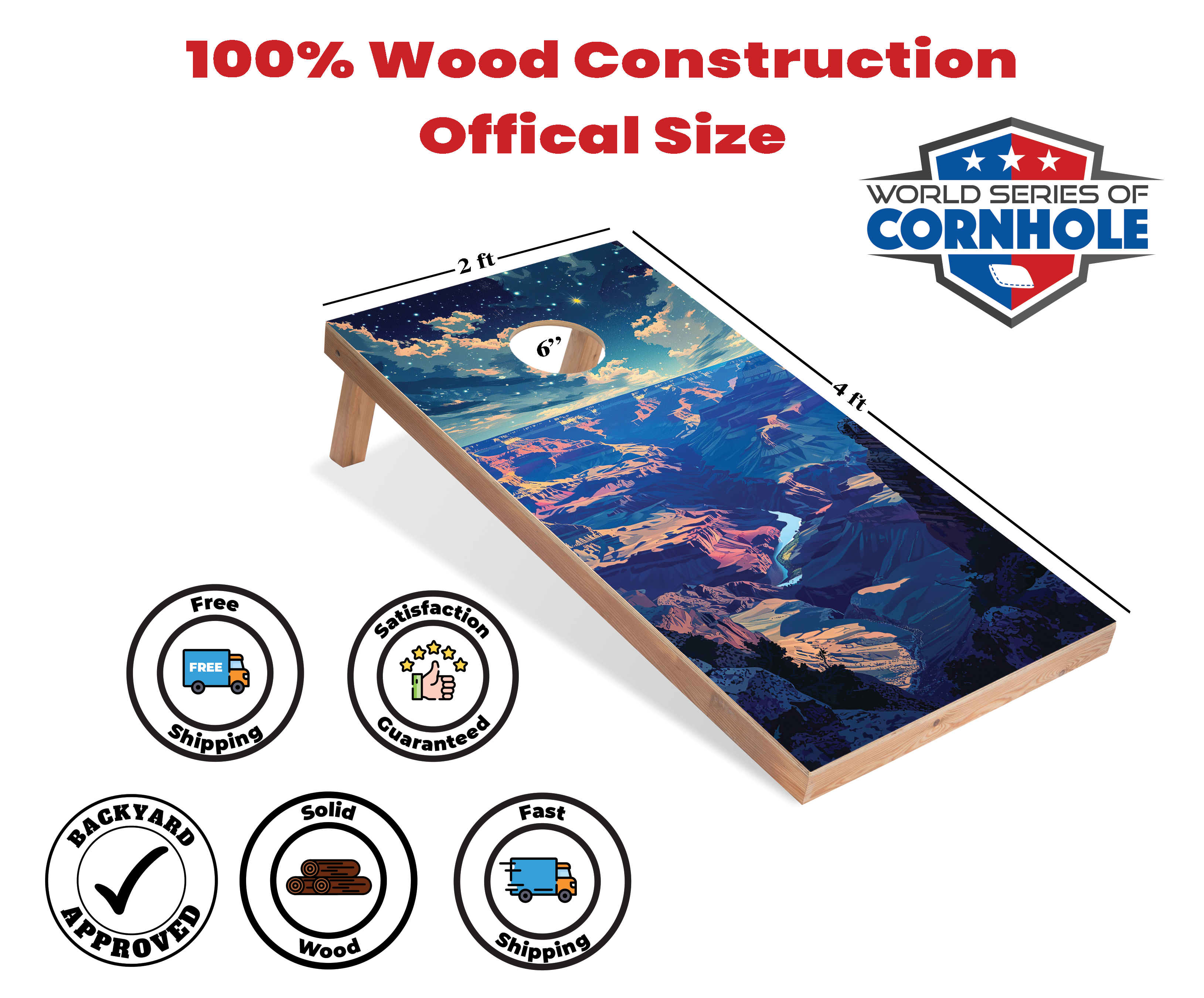 World Series of Cornhole Lightweight Cornhole Set - Grand Canyon National Park Nighttime Boards with Red and Royal Blue Bags