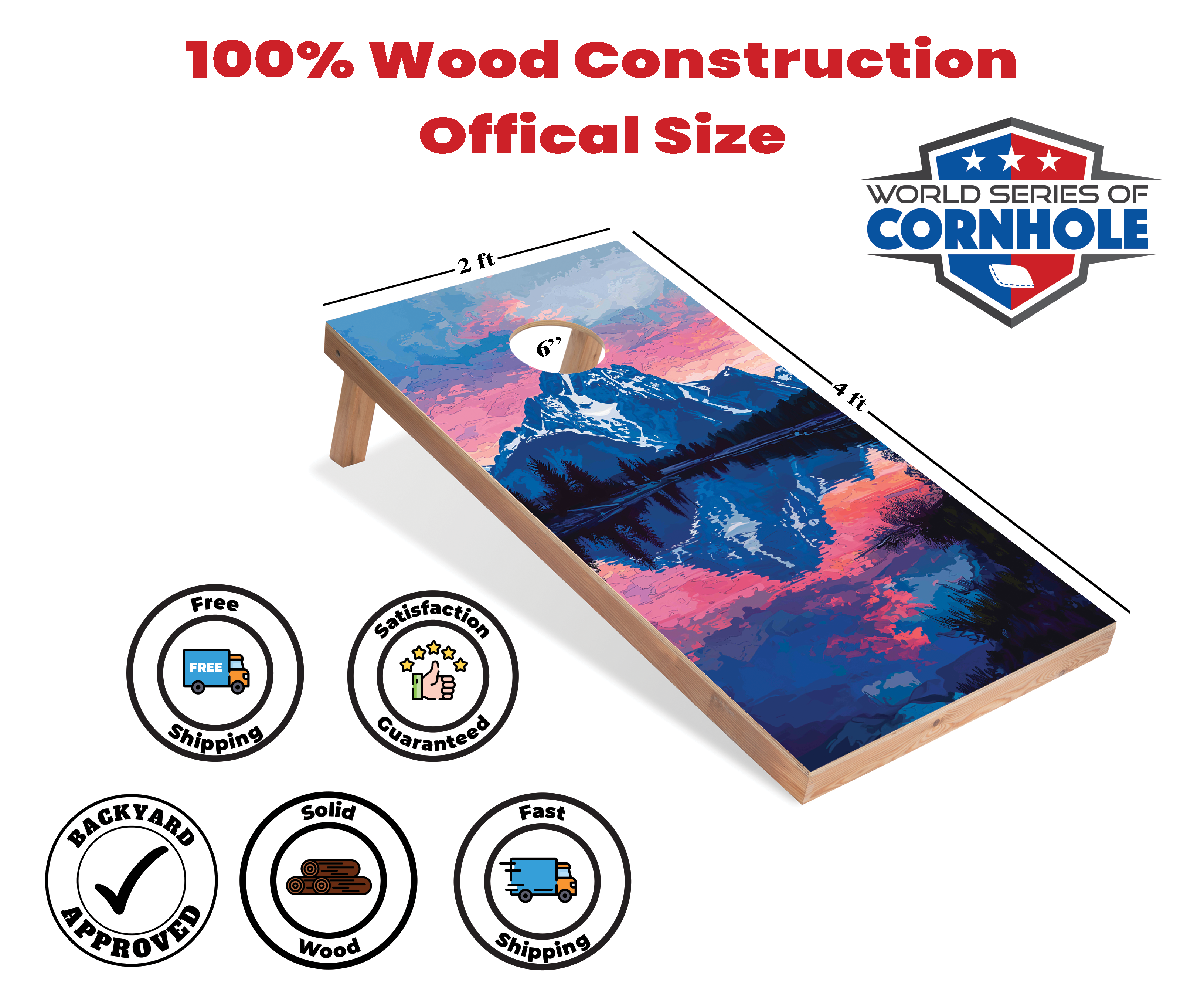 World Series of Cornhole Lightweight Cornhole Set - Grand Teton National Park Nighttime Boards with Red and Royal Blue Bags