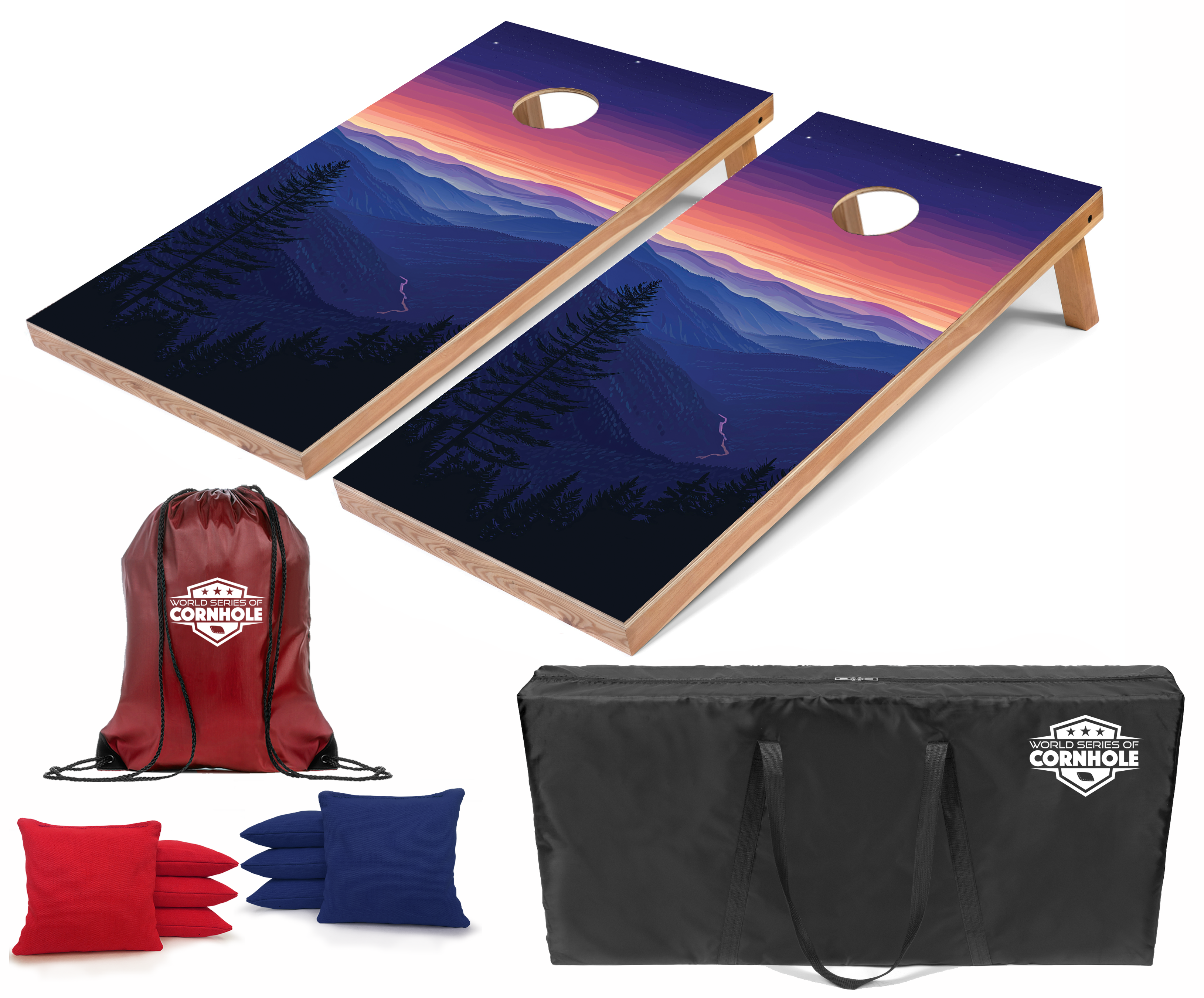 World Series of Cornhole Lightweight Cornhole Set - Great Smoky Mountains National Park Nighttime Boards with Red and Royal Blue Bags