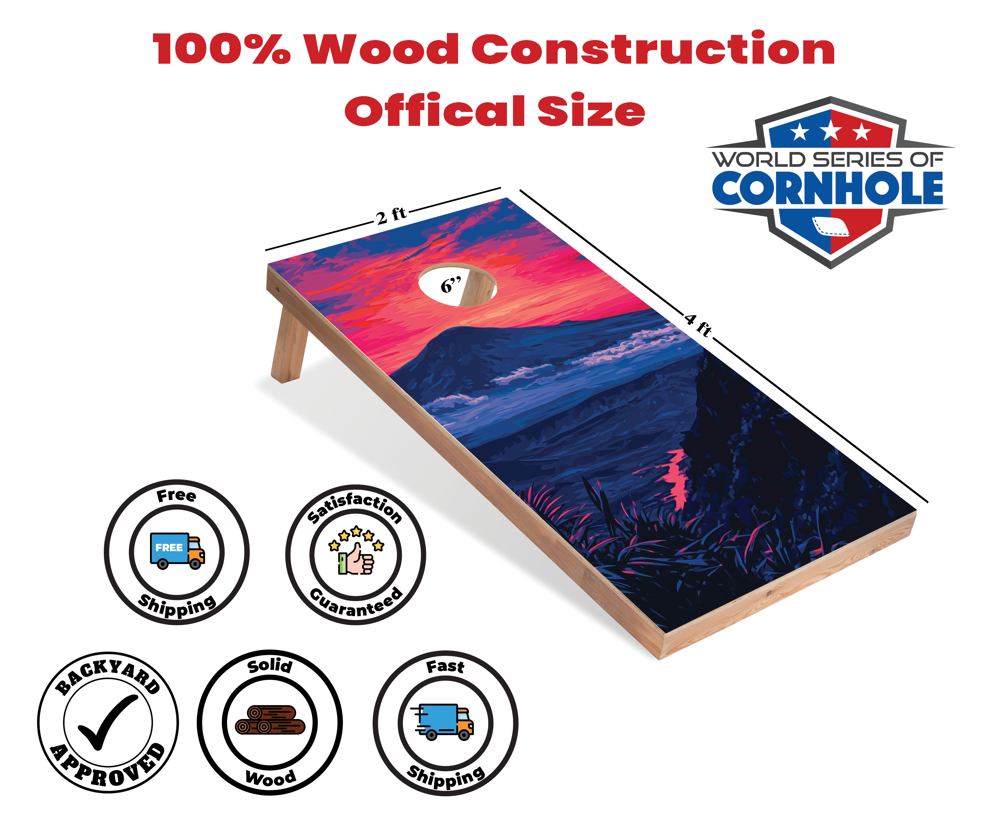 World Series of Cornhole Lightweight Cornhole Set - Hawaii Volcanoes National Park Nighttime Boards with Red and Royal Blue Bags