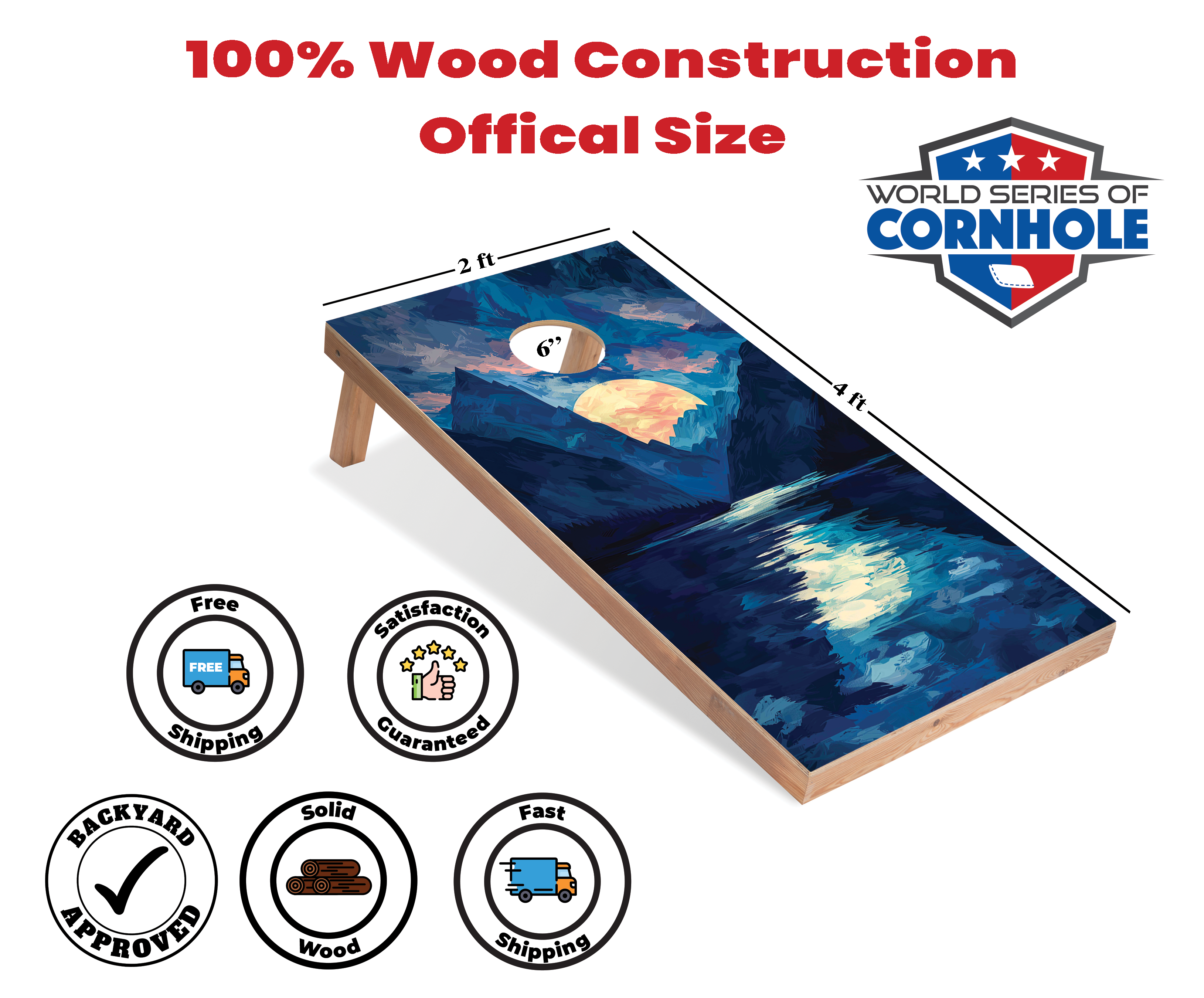 World Series of Cornhole Lightweight Cornhole Set - Kenai Fjords National Park Nighttime Boards with Red and Royal Blue Bags