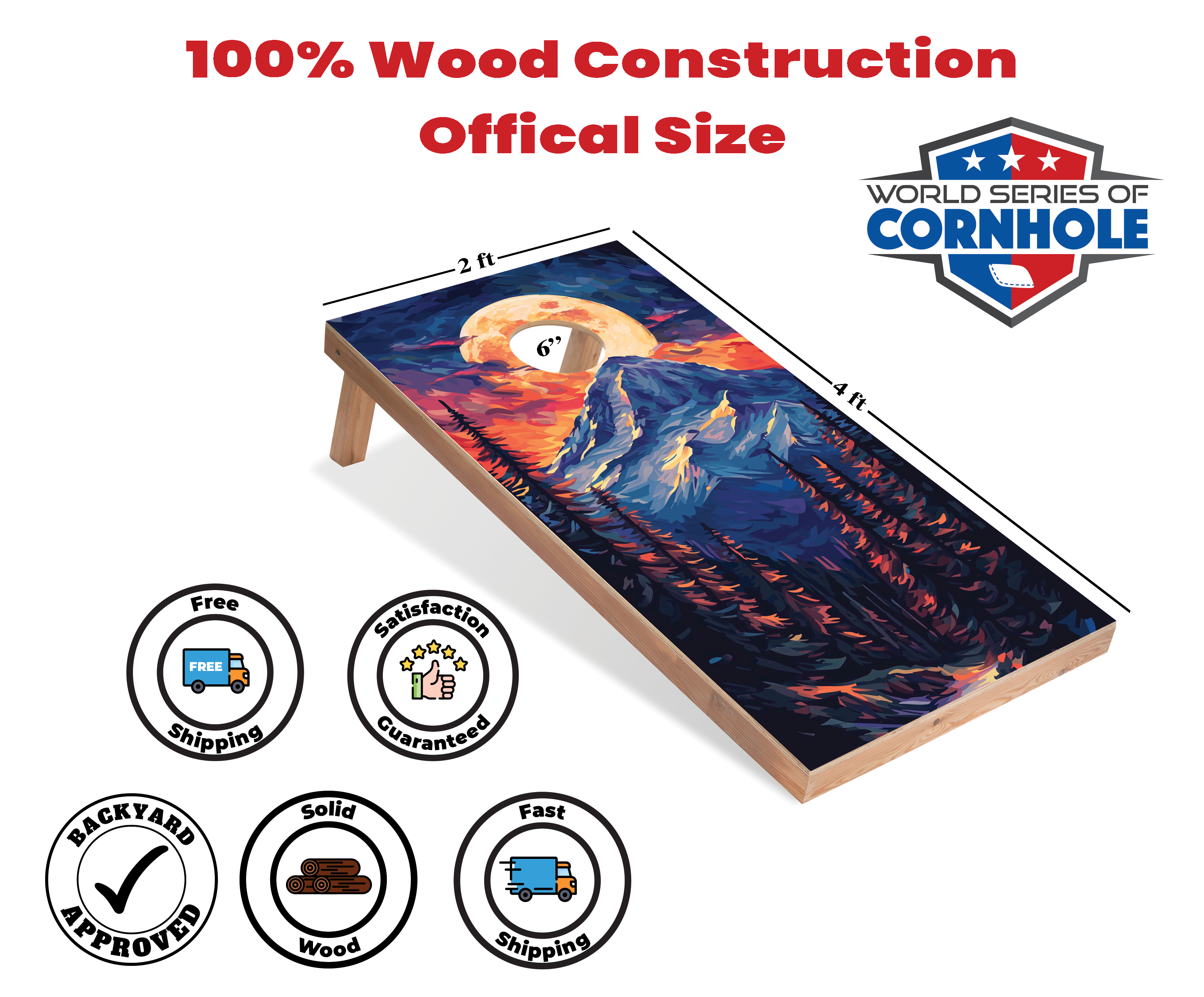 World Series of Cornhole Lightweight Cornhole Set - Mt. Olympus National Park Nighttime Boards with Red and Royal Blue Bags