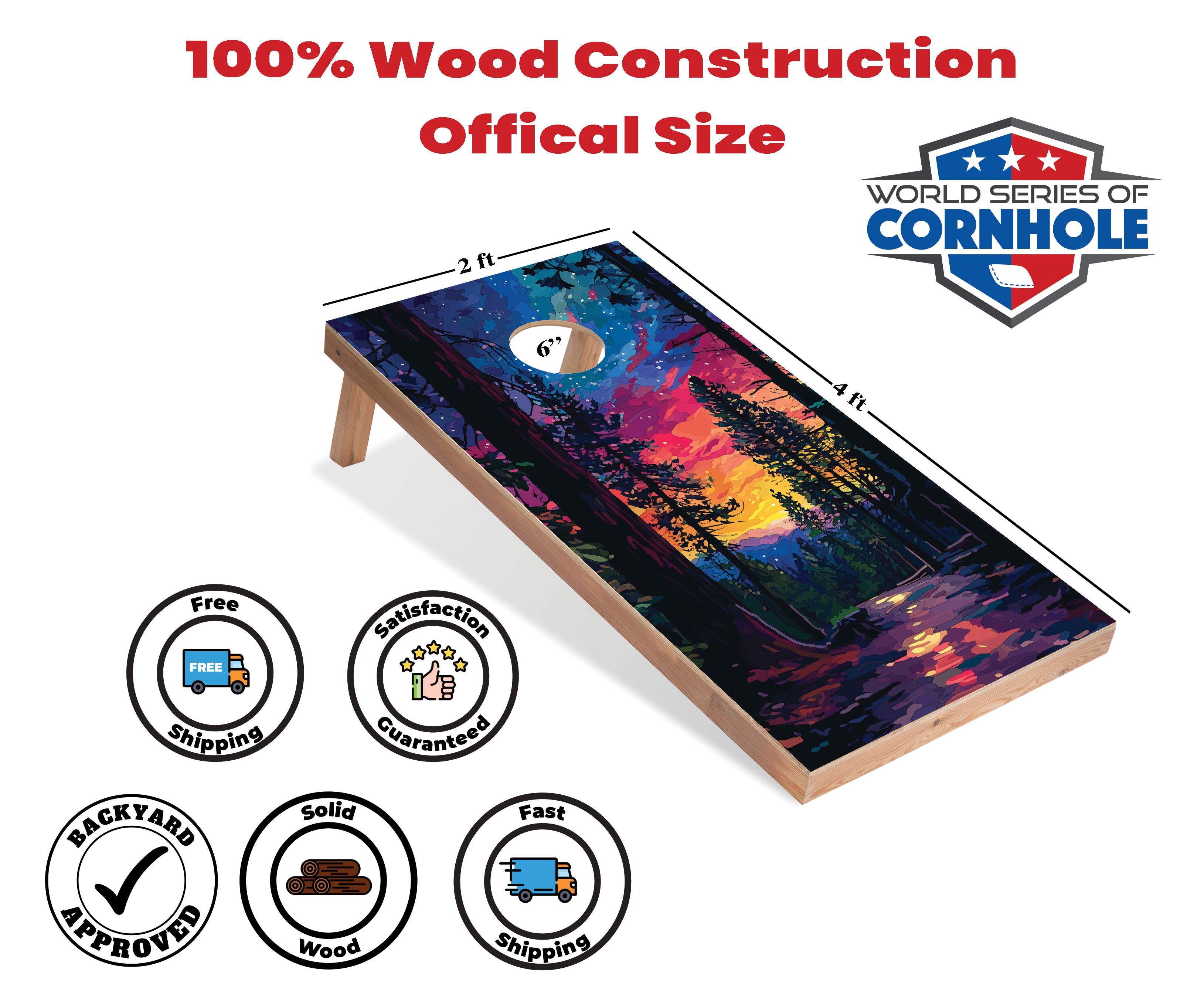 World Series of Cornhole Lightweight Cornhole Set - Sequoia National Park Nighttime Boards with Red and Royal Blue Bags