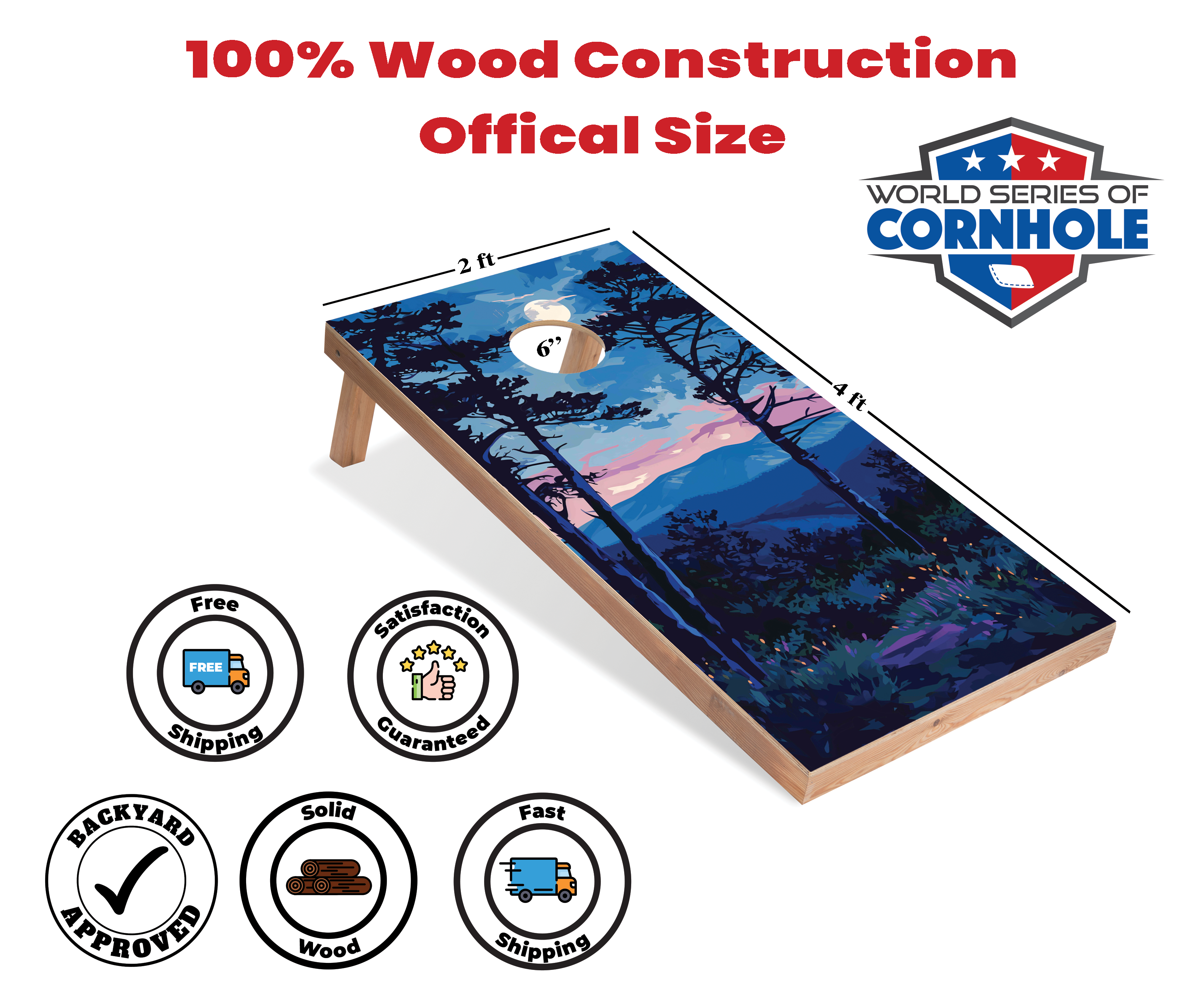 World Series of Cornhole Lightweight Cornhole Set - Shenandoah National Park Nighttime Boards with Red and Royal Blue Bags