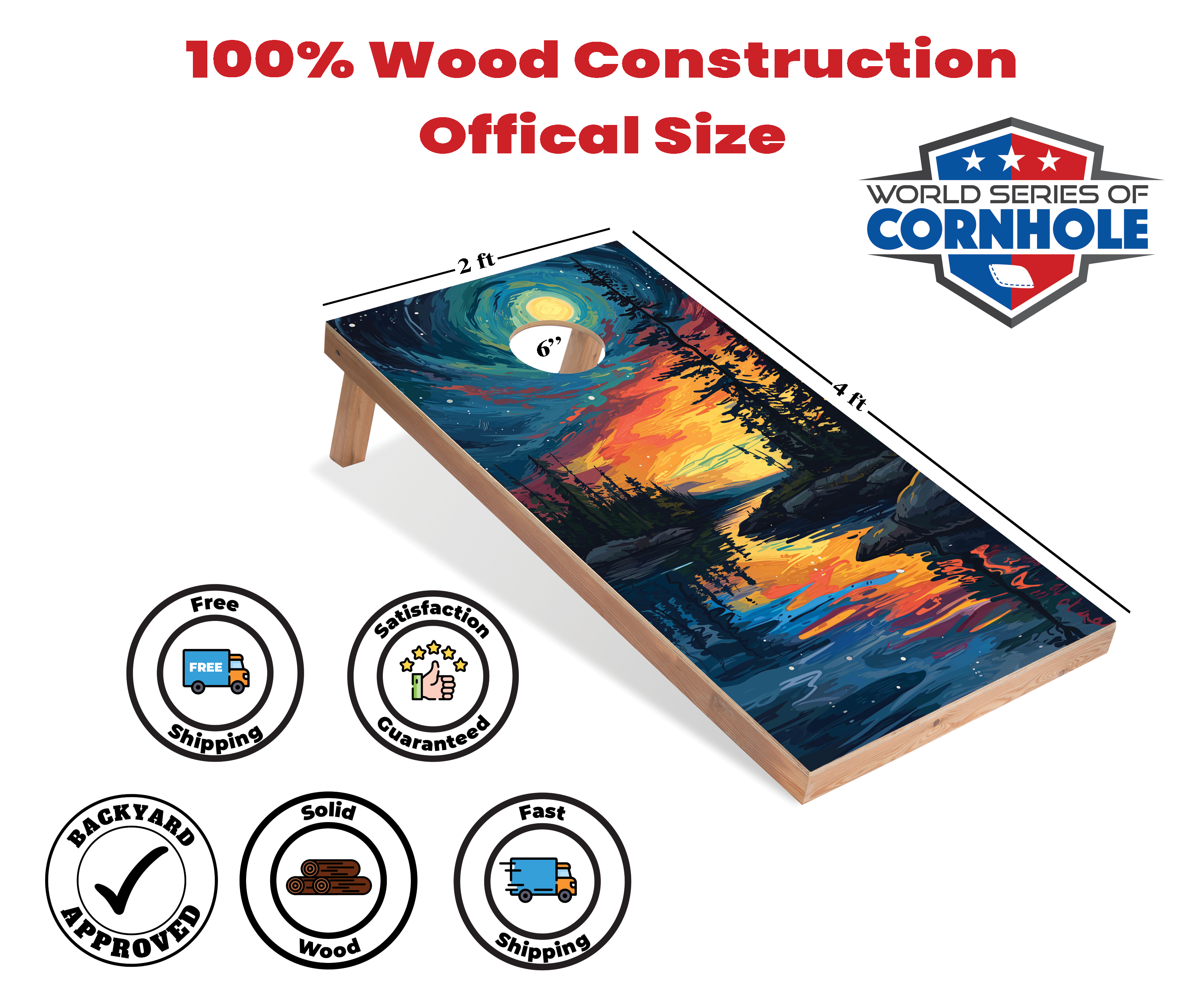 World Series of Cornhole Lightweight Cornhole Set - Voyageurs National Park Nighttime Boards with Red and Royal Blue Bags