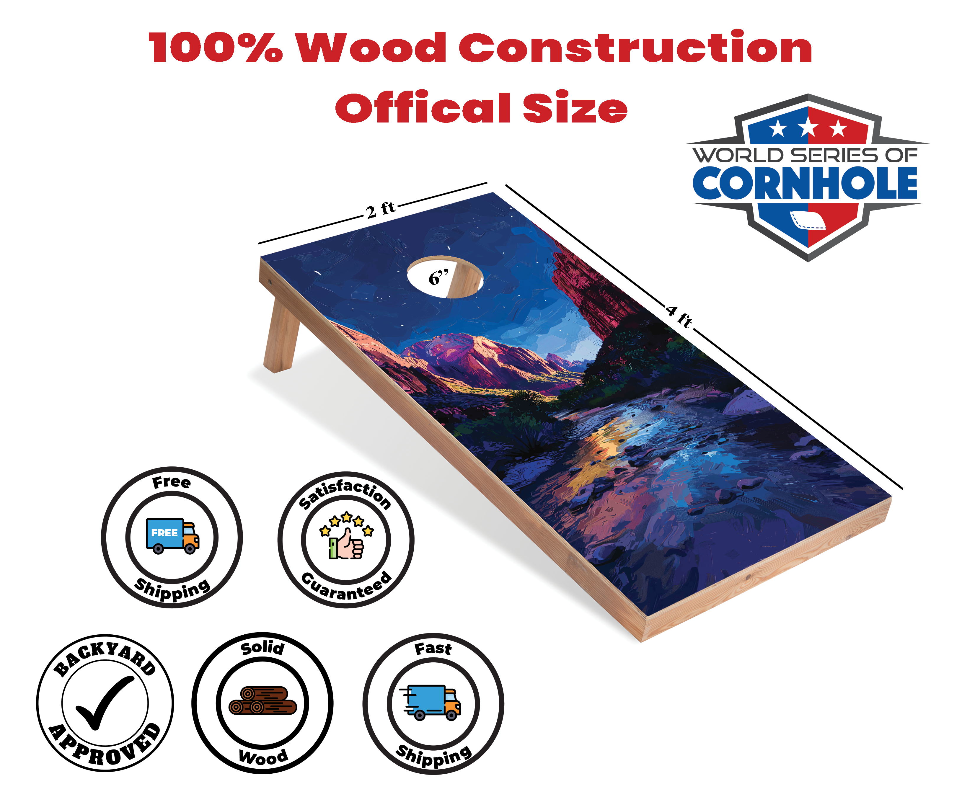 World Series of Cornhole Lightweight Cornhole Set - Zion National Park Nighttime Boards with Red and Royal Blue Bags