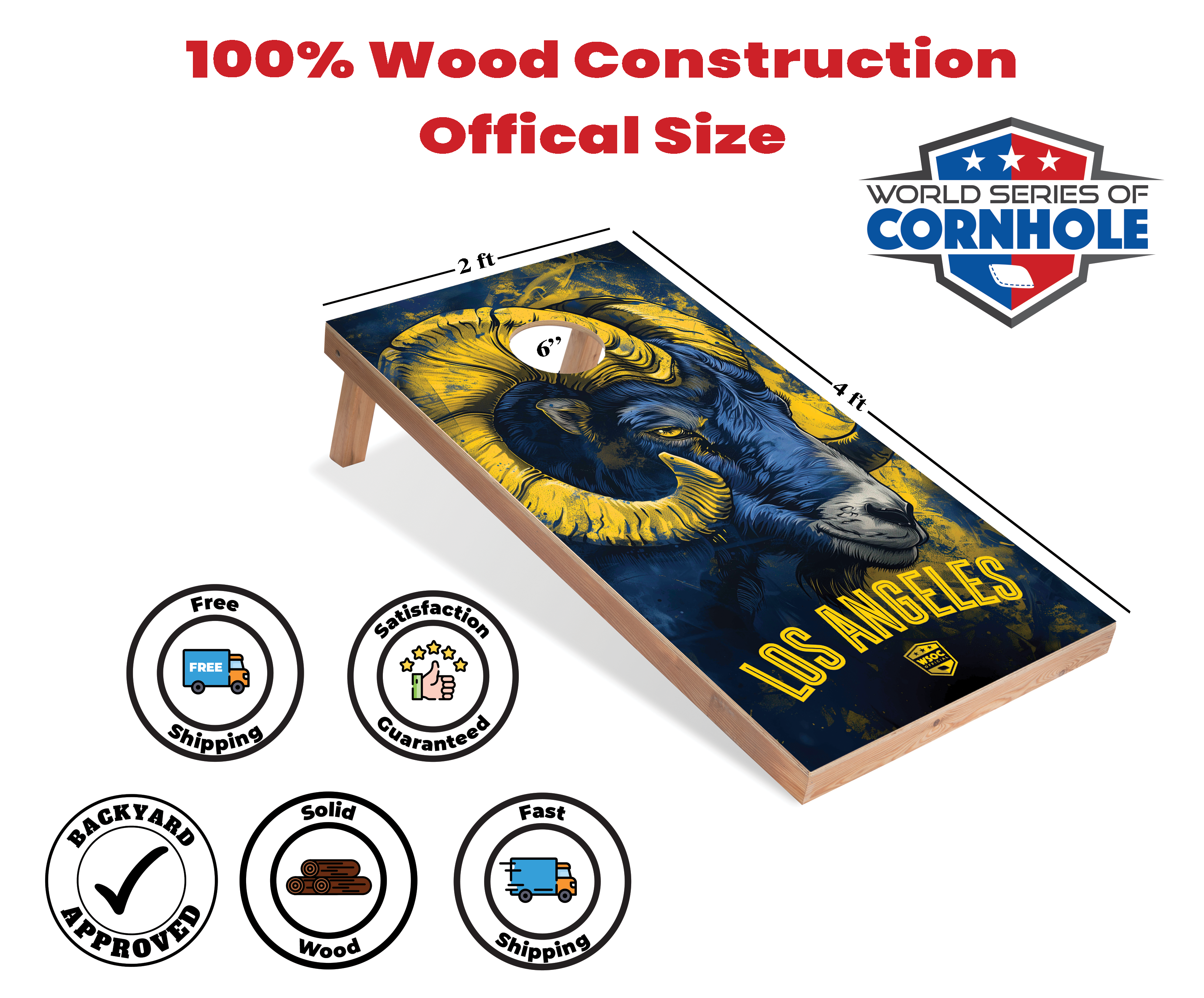 World Series of Cornhole Lightweight Cornhole Set - Los Angeles Rams Boards with Yellow and Royal Blue Bags