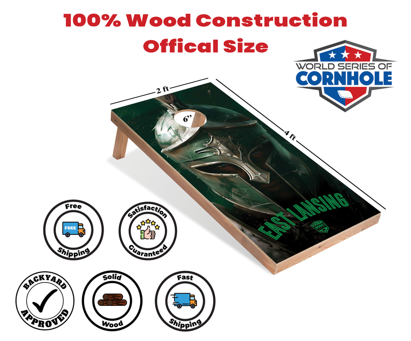 World Series of Cornhole Recreational Cornhole Set - Michigan State Spartans Boards with White and Hunter Green Bags
