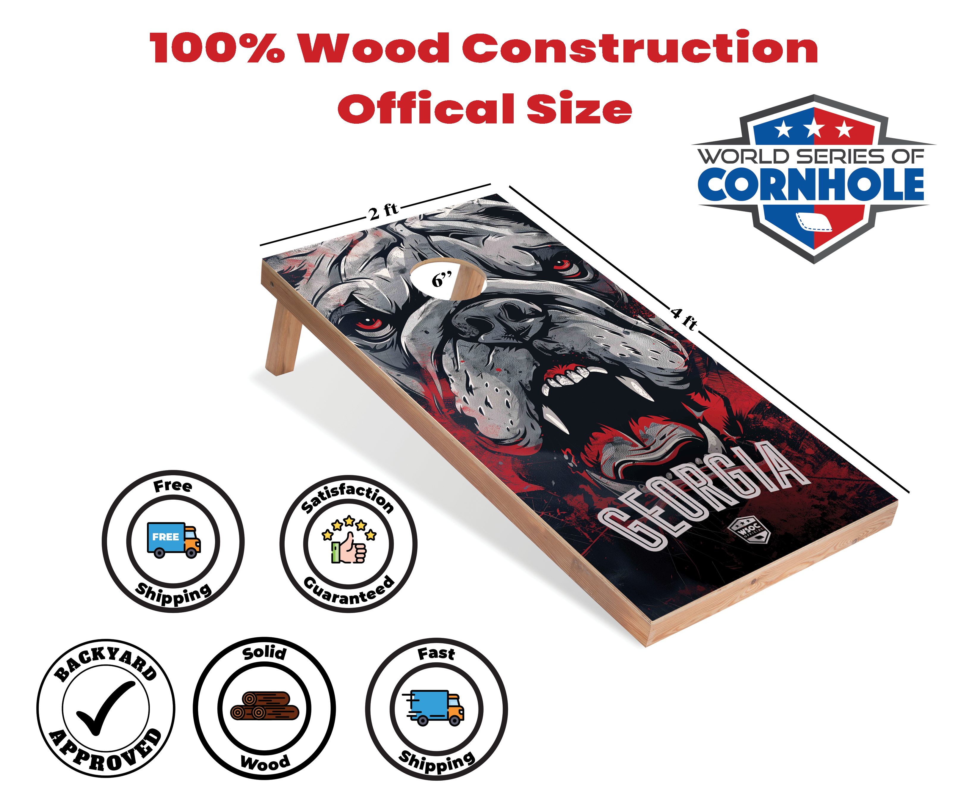 World Series of Cornhole Lightweight Cornhole Set - Georgia Bulldogs Boards with Black and Red Bags