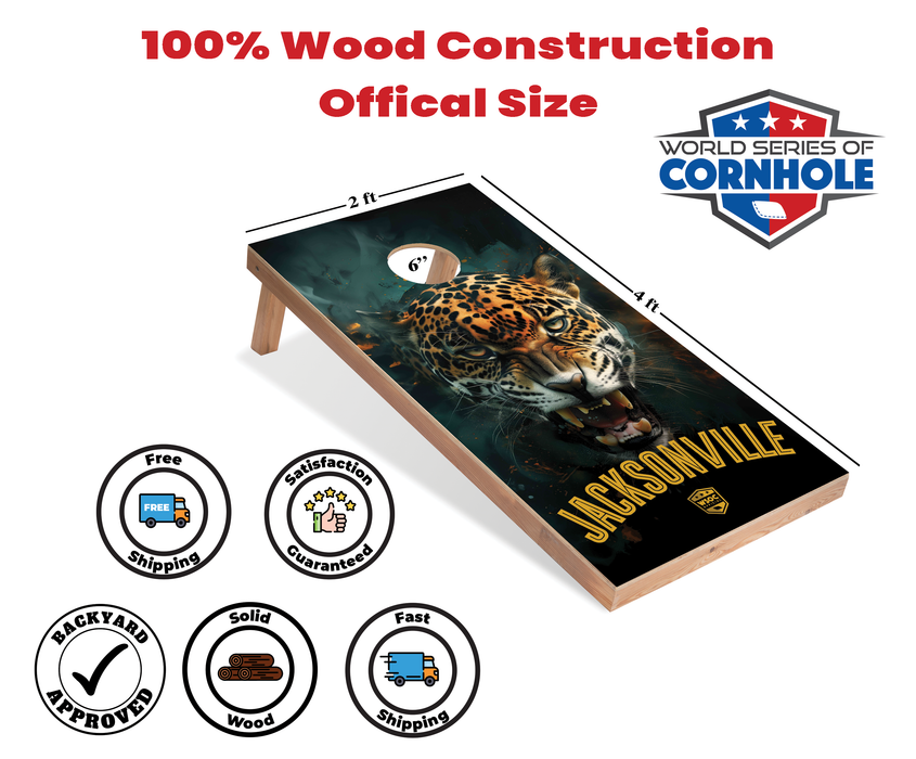 World Series of Cornhole Recreational Cornhole Set - Jacksonville Jaguars Boards with Turquoise and Yellow Bags