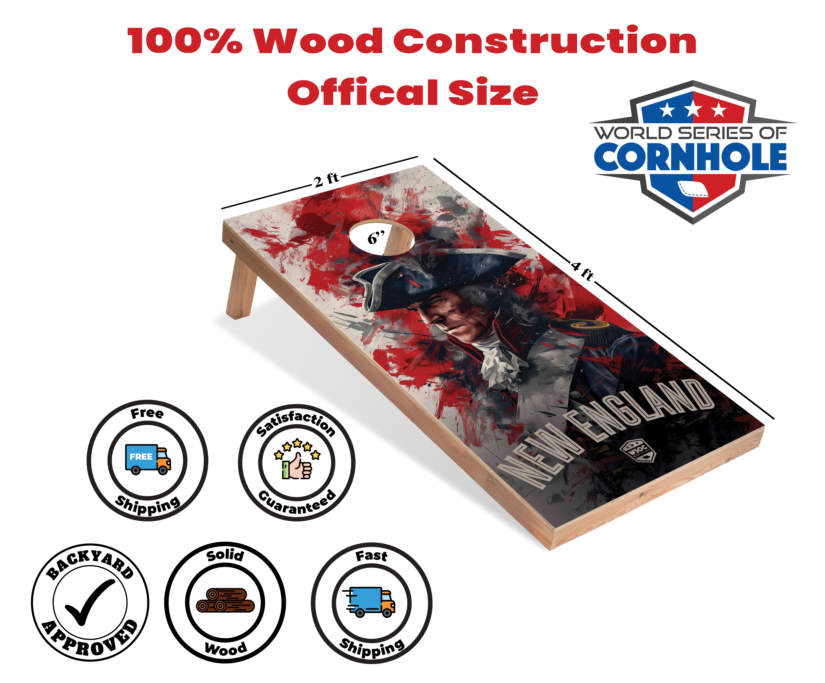 World Series of Cornhole Lightweight Cornhole Set - New England Patriots Boards with Red and Royal Blue Bags