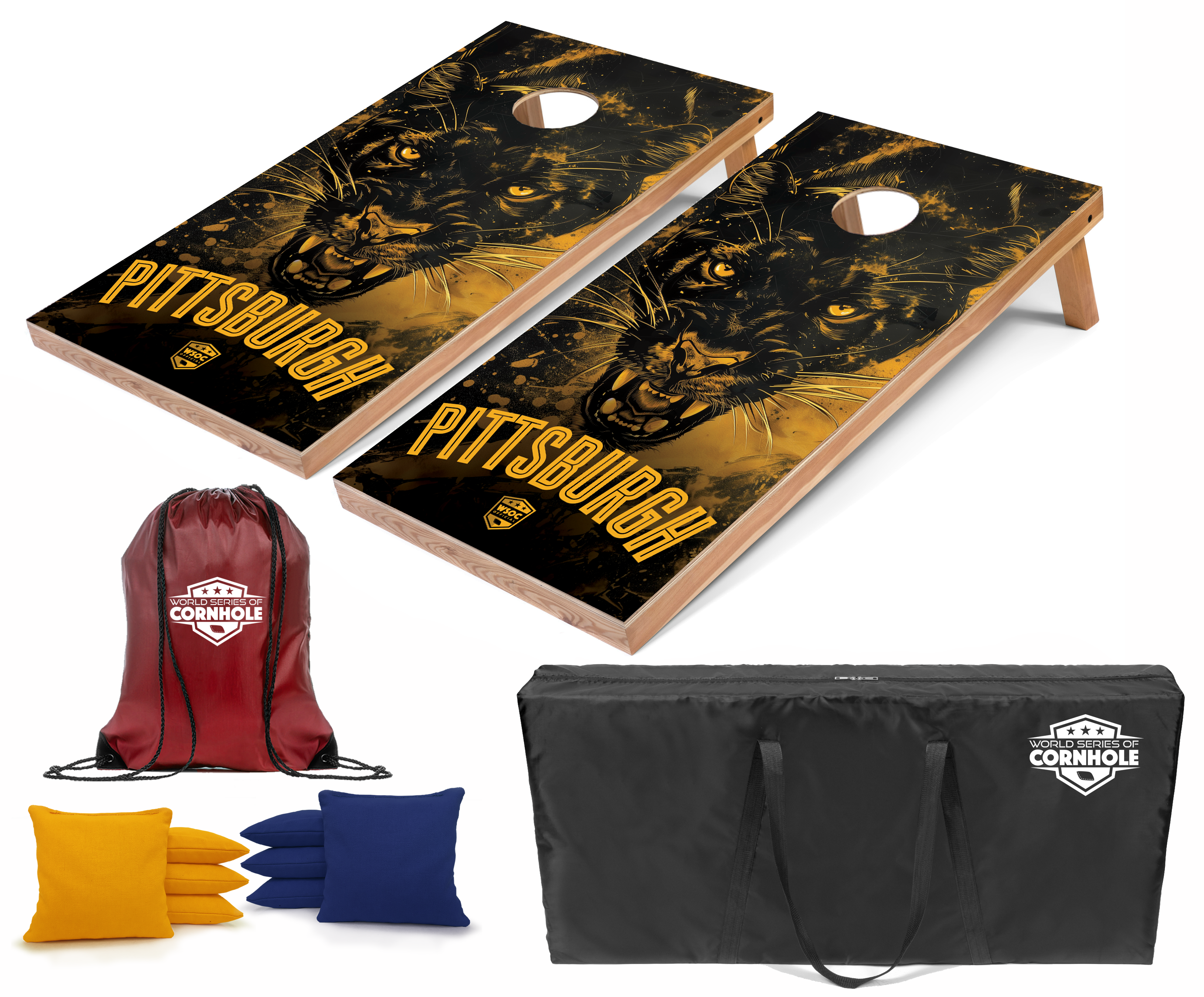 World Series of Cornhole Lightweight Cornhole Set - Pitt Panthers Boards with Yellow and Royal Blue Bags