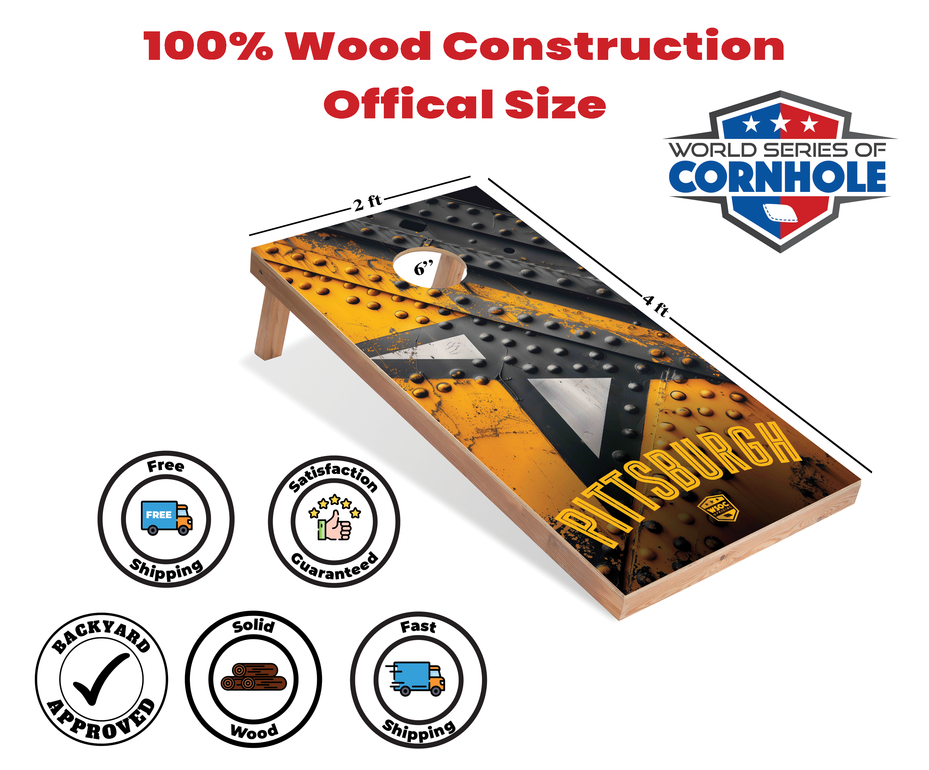 World Series of Cornhole Lightweight Cornhole Set - Pittsburgh Steelers Boards with Yellow and Black Bags