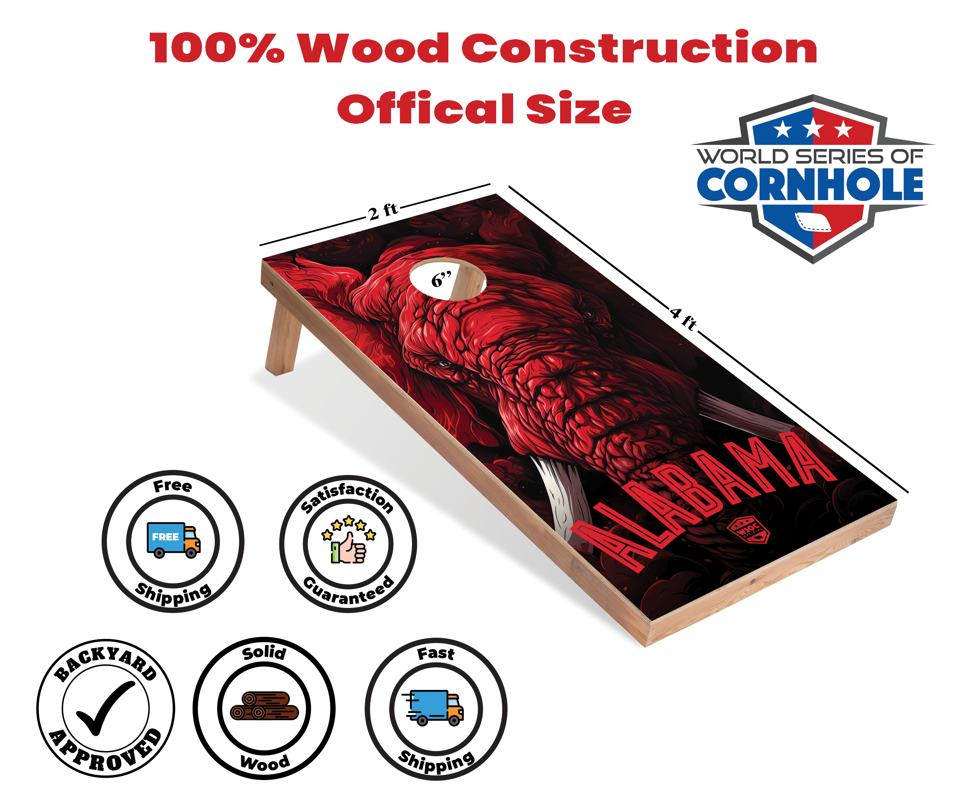 World Series of Cornhole Lightweight Cornhole Set - Alabama Crimson Tide Boards with Red and White Bags