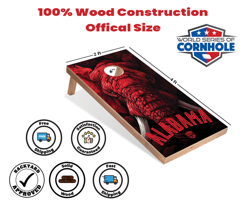 World Series of Cornhole Recreational Cornhole Set - Alabama Crimson Tide Boards with Red and White Bags