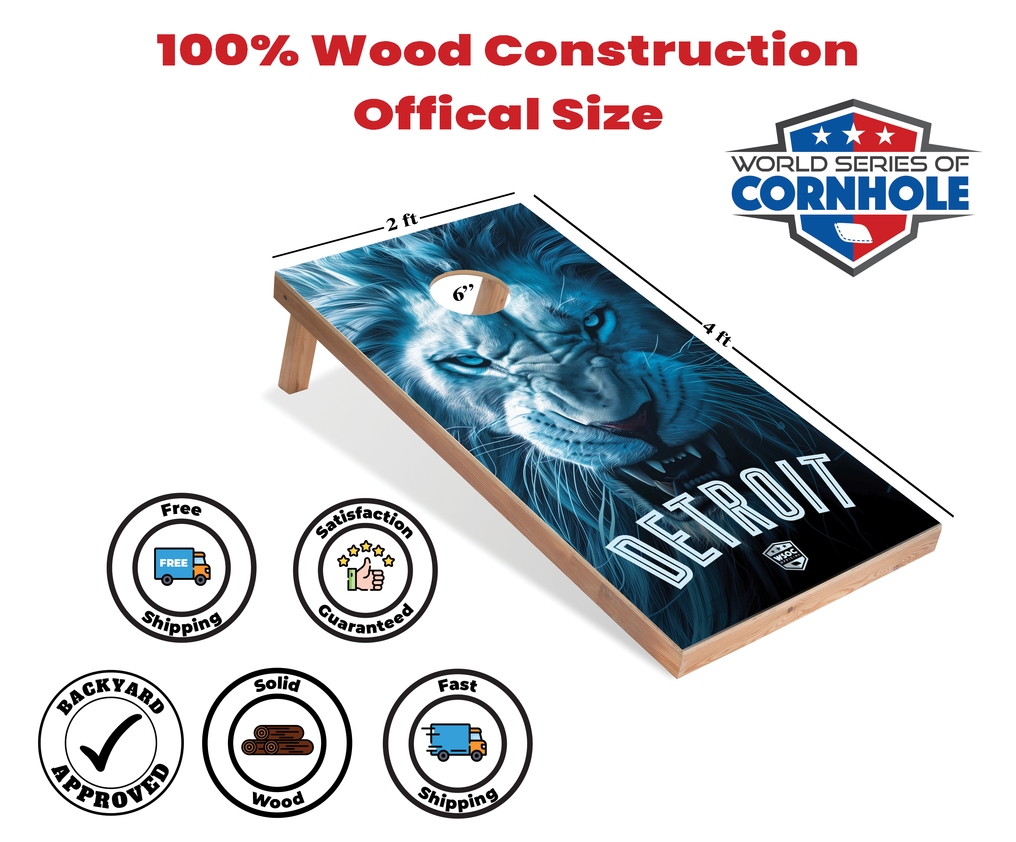 World Series of Cornhole Lightweight Cornhole Set - Detroit Lions Boards with Turquoise and White Bags