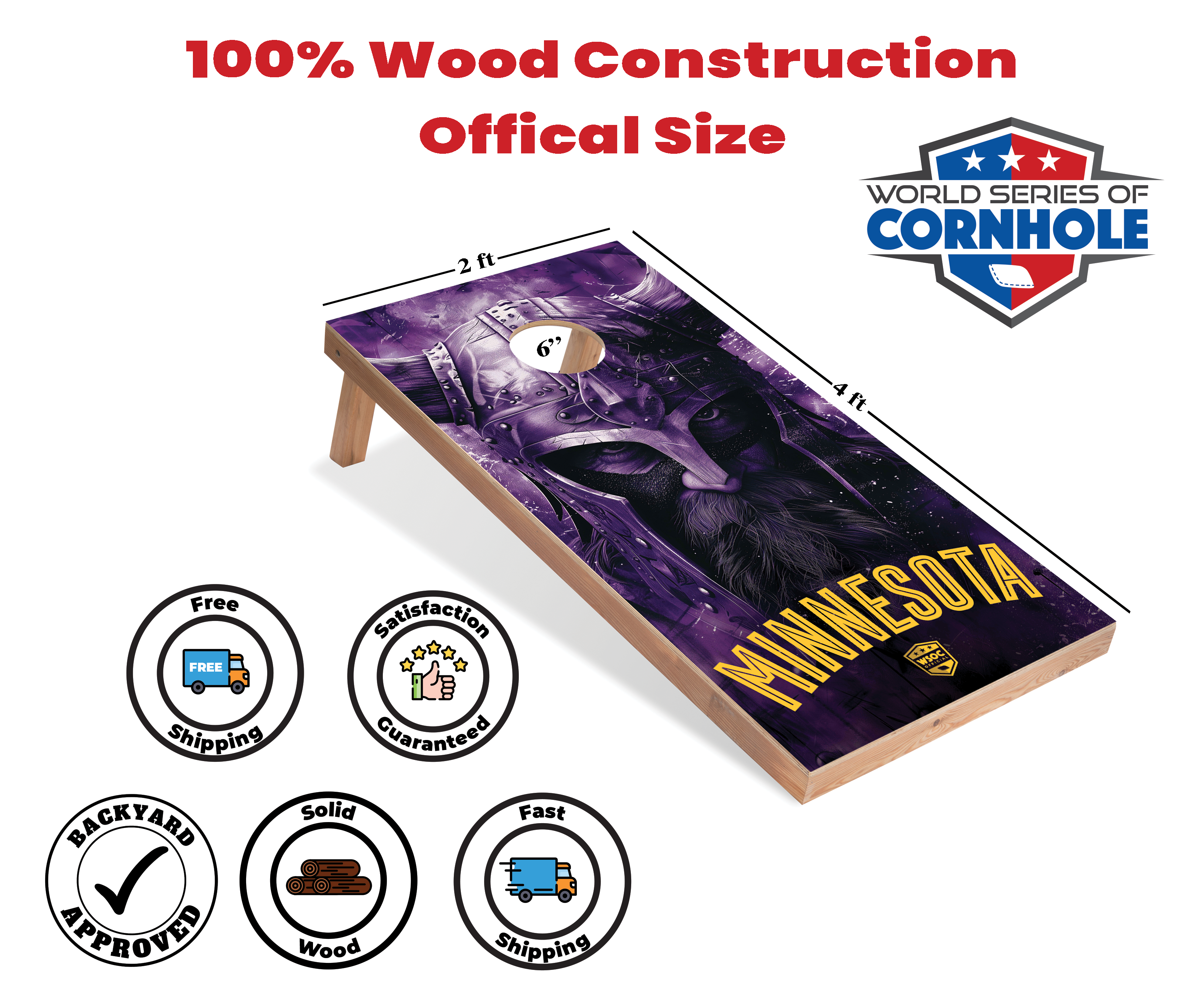 World Series of Cornhole Lightweight Cornhole Set - Minnesota Vikings Boards with Yellow and Purple Bags