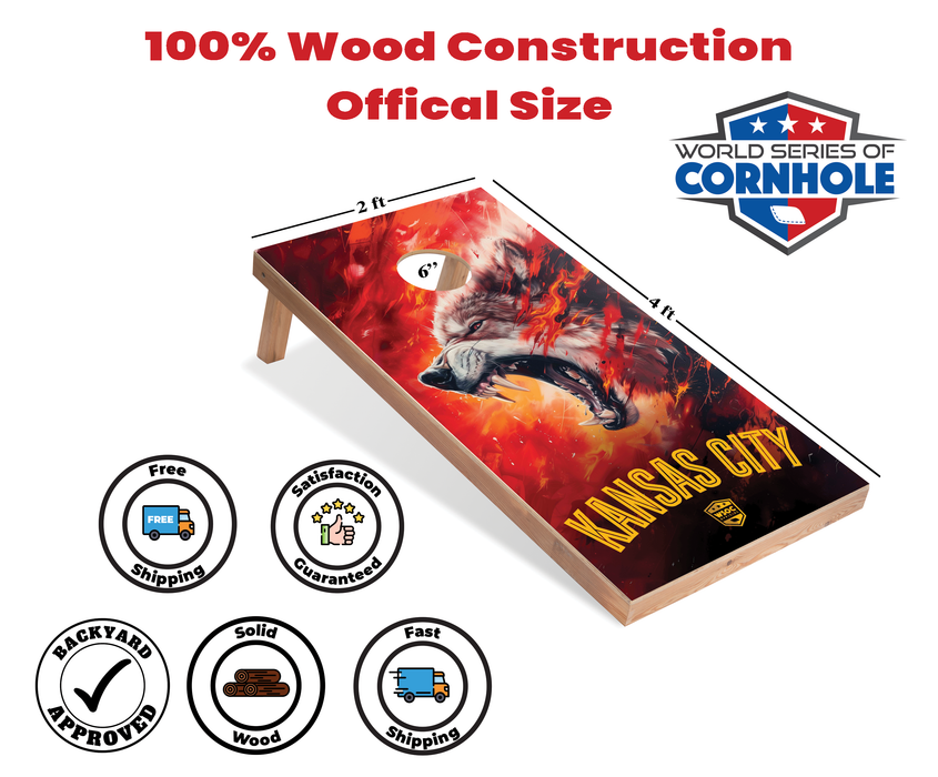 World Series of Cornhole Recreational Cornhole Set - Kansas City Chiefs Boards with Yellow and Red Bags