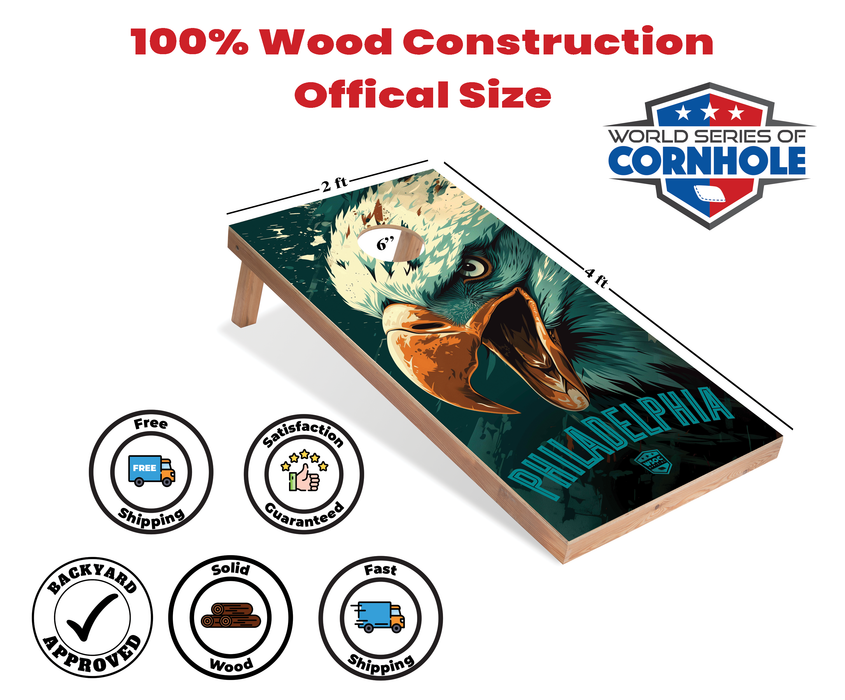 World Series of Cornhole Recreational Cornhole Set - Philadelphia Eagles Boards with Turquoise and White Bags