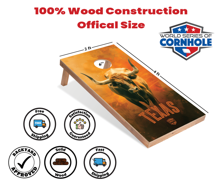 World Series of Cornhole Recreational Cornhole Set - Texas Longhorns Boards with Orange and White Bags