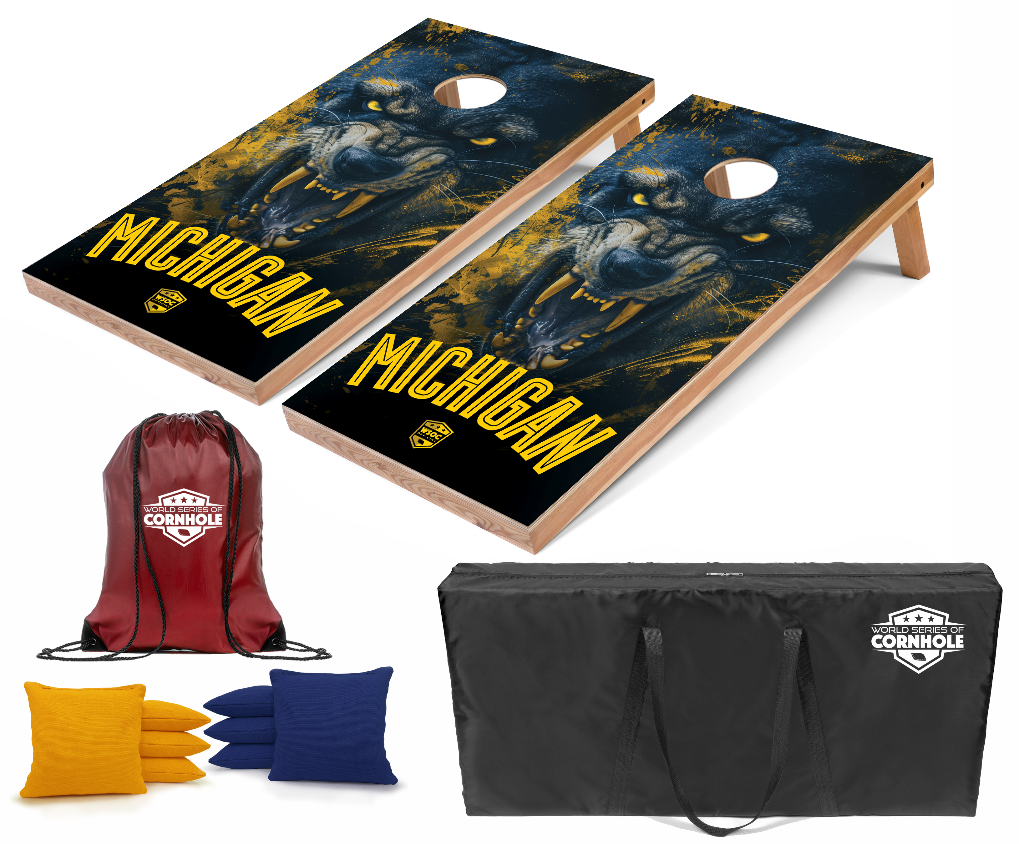 World Series of Cornhole Lightweight Cornhole Set - Michigan Wolverines Boards with Maize and Blue Bags