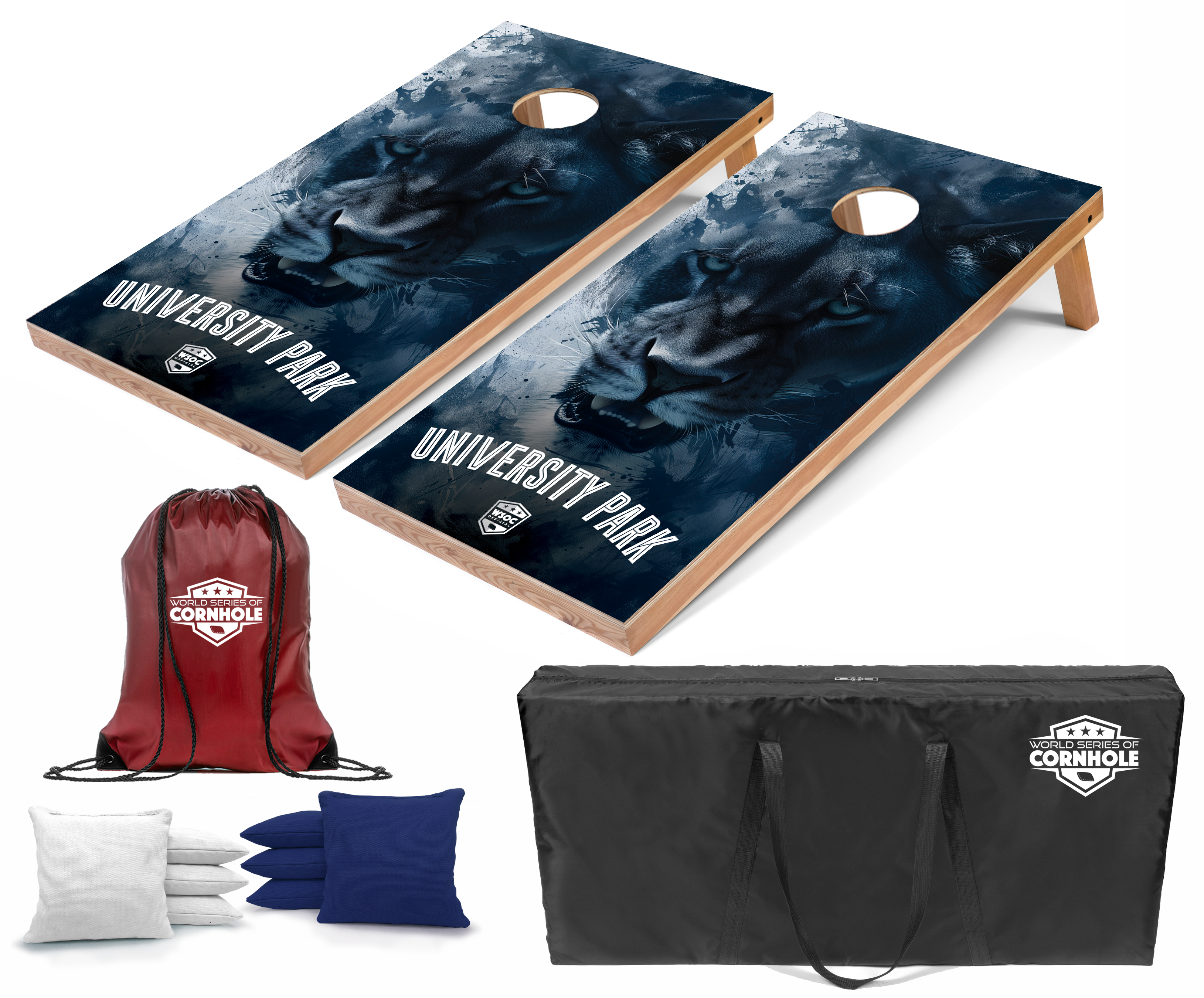 World Series of Cornhole Lightweight Cornhole Set - Penn State Nittany Lions Boards with White and Blue Bags