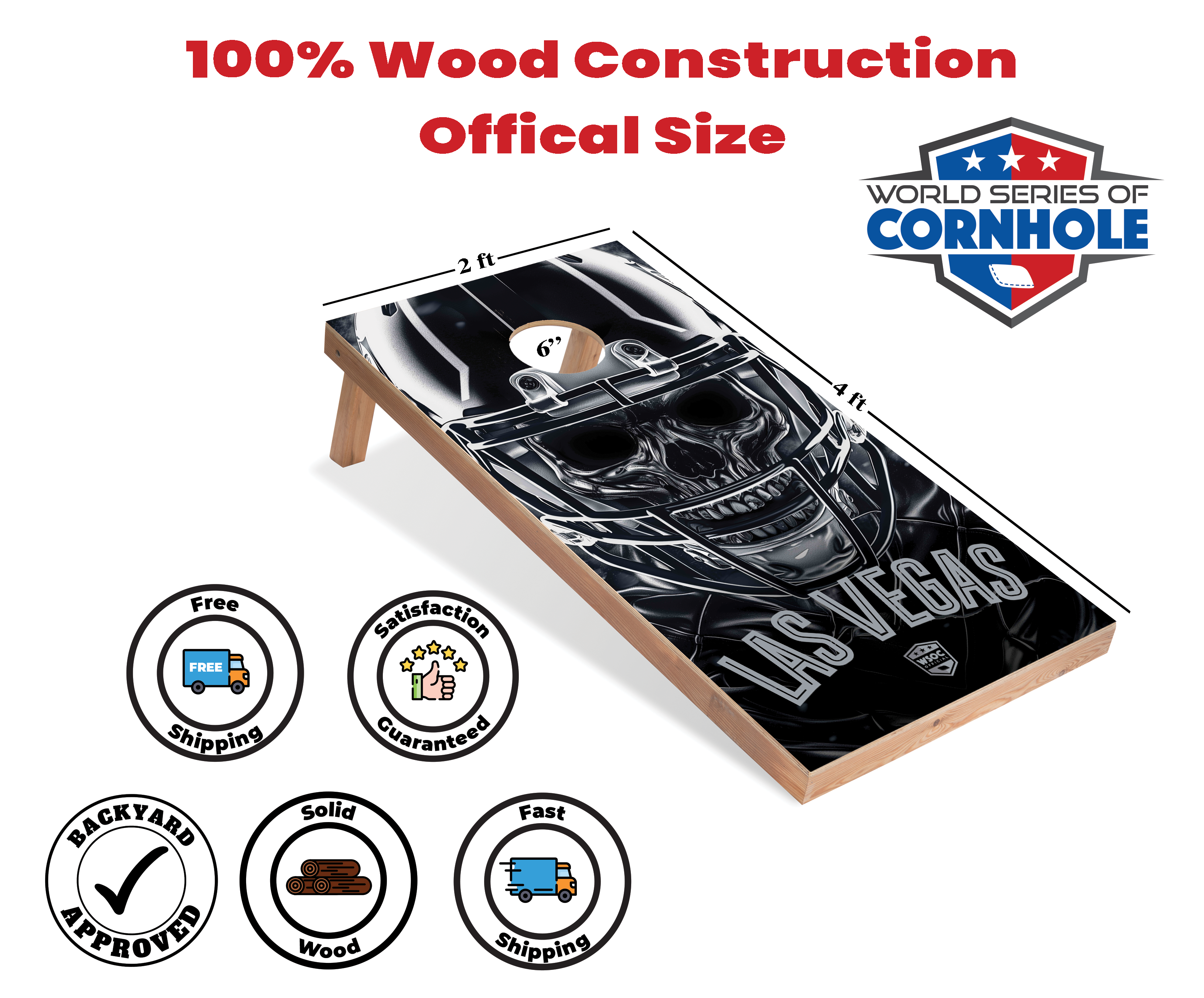 World Series of Cornhole Lightweight Cornhole Set - Las Vegas Raider Boards with Gray and Black Bags