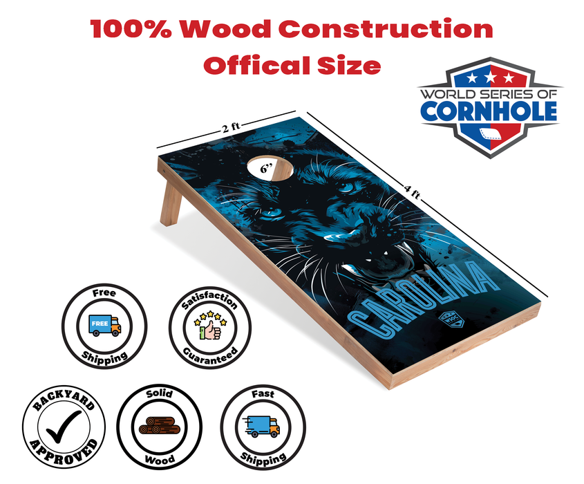 World Series of Cornhole Recreational Cornhole Set - Carolina Panthers Boards with Black and Turquoise Bags