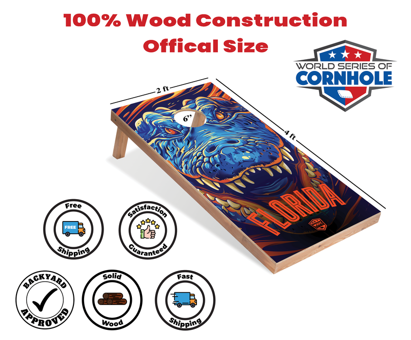 World Series of Cornhole Recreational Cornhole Set - Florida Gators Boards with Orange and Turquoise Bags