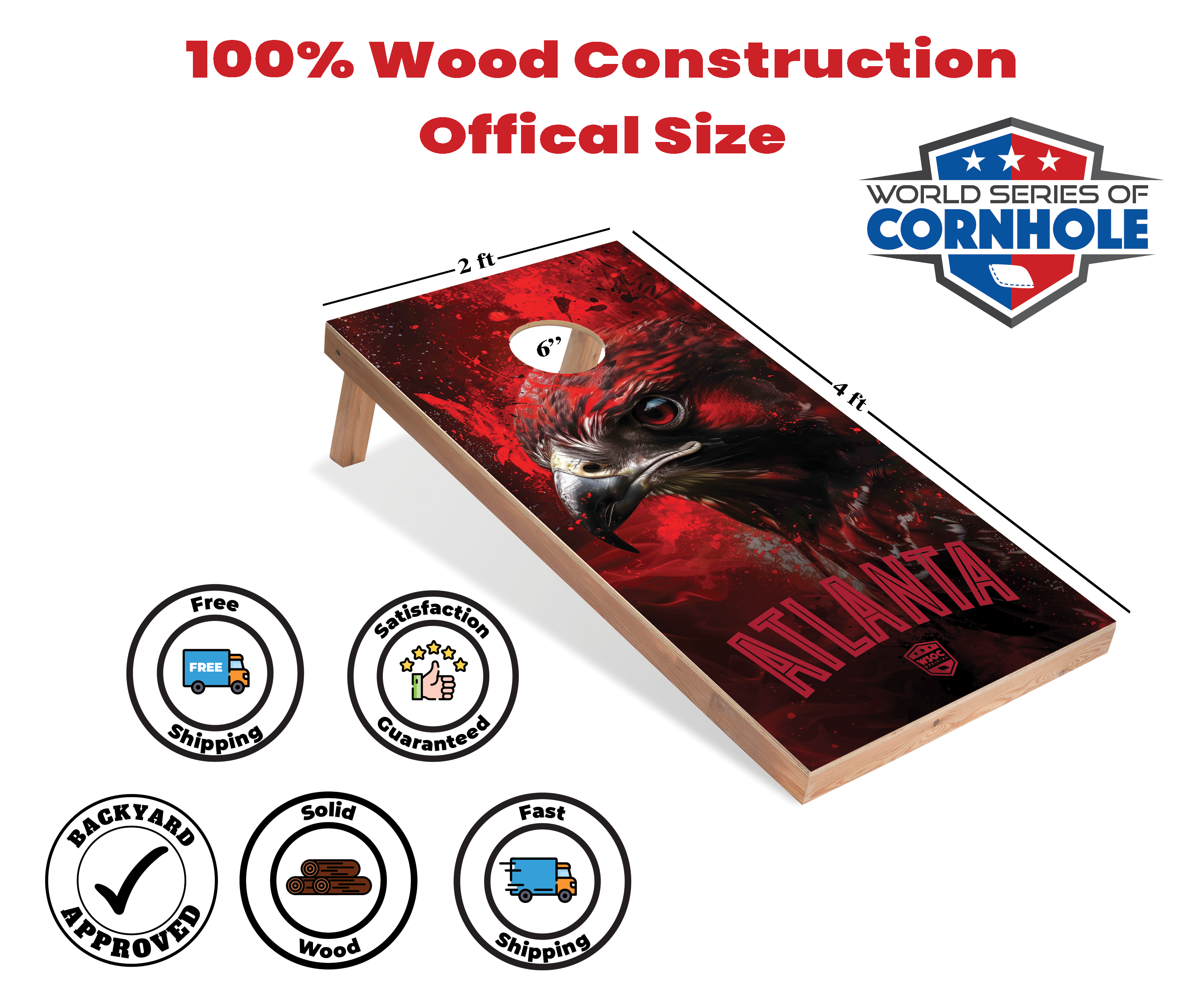 World Series of Cornhole Lightweight Cornhole Set - Atlanta Falcons Boards with Gray and Red Bags