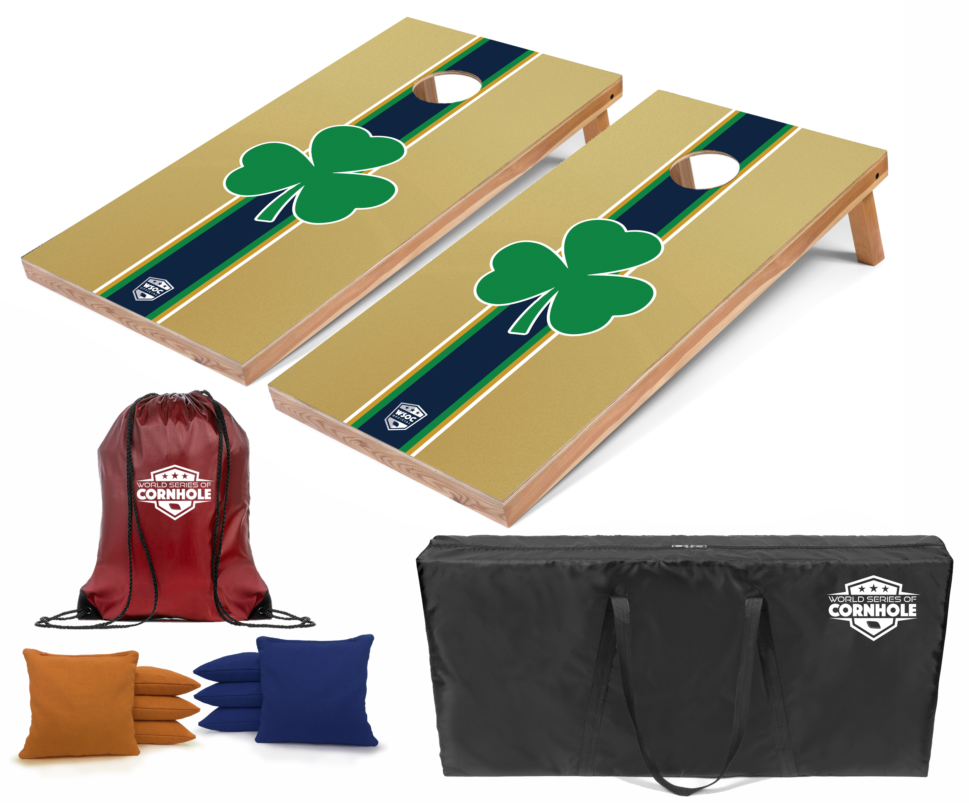 World Series of Cornhole Lightweight Cornhole Set - Notre Dame Fighting Irish Boards with Gold and Royal Blue Bags