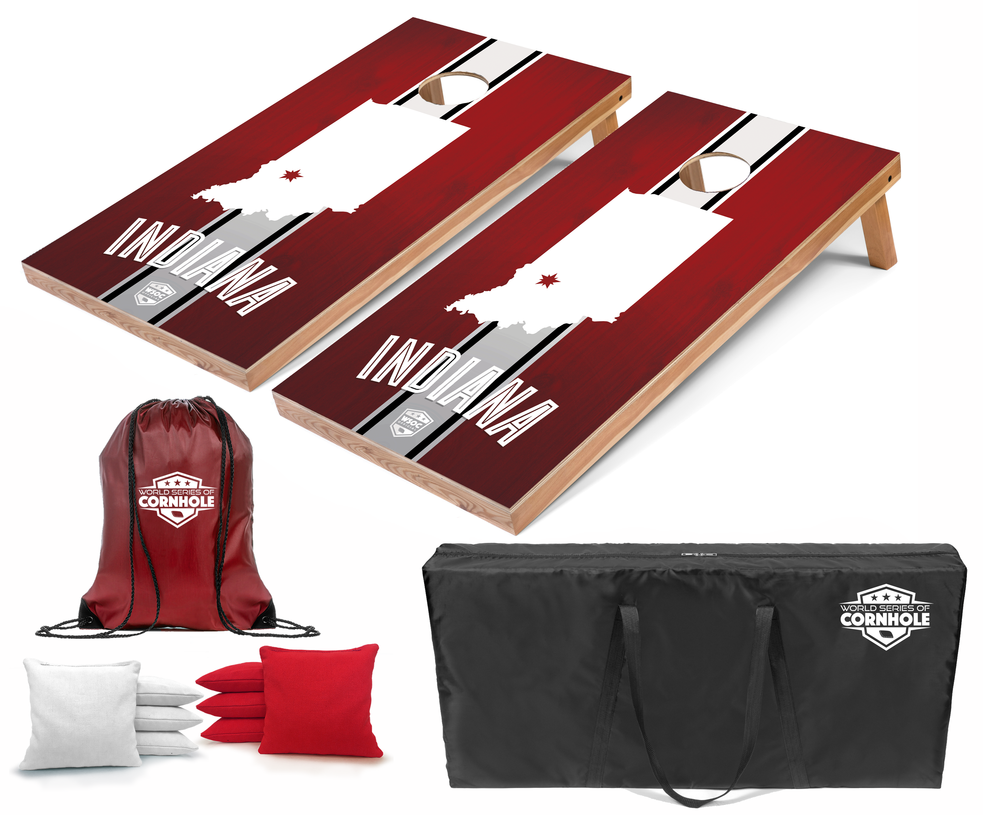 World Series of Cornhole Lightweight Cornhole Set - Indiana Hoosiers Boards with Red and White Bags