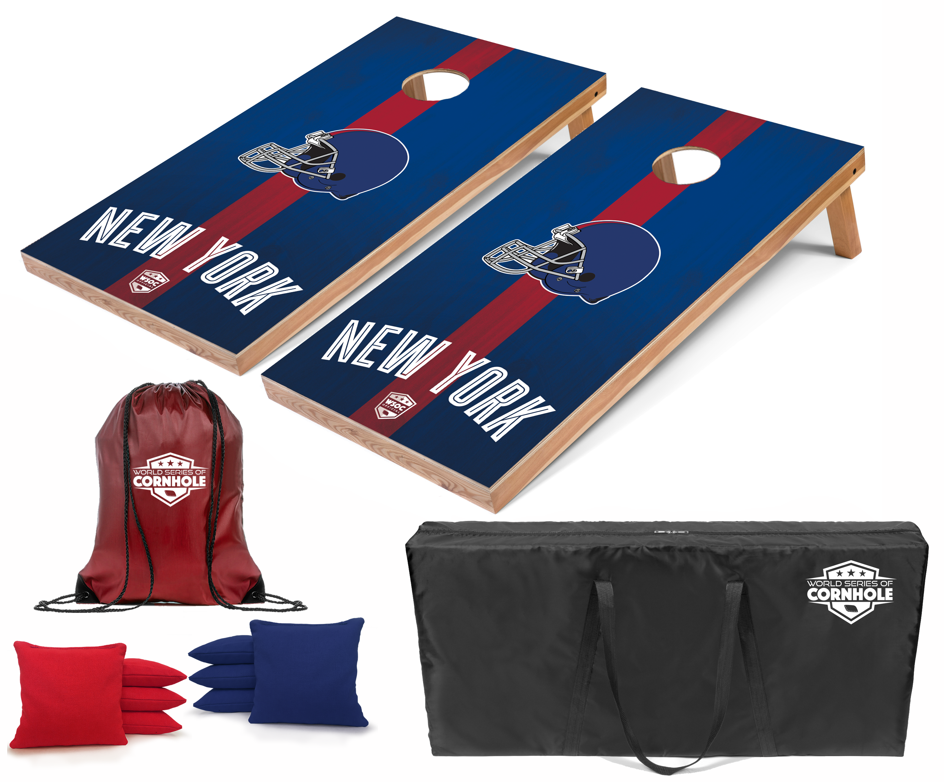 World Series of Cornhole Lightweight Cornhole Set - New York Giants Boards with Red and Royal Blue Bags