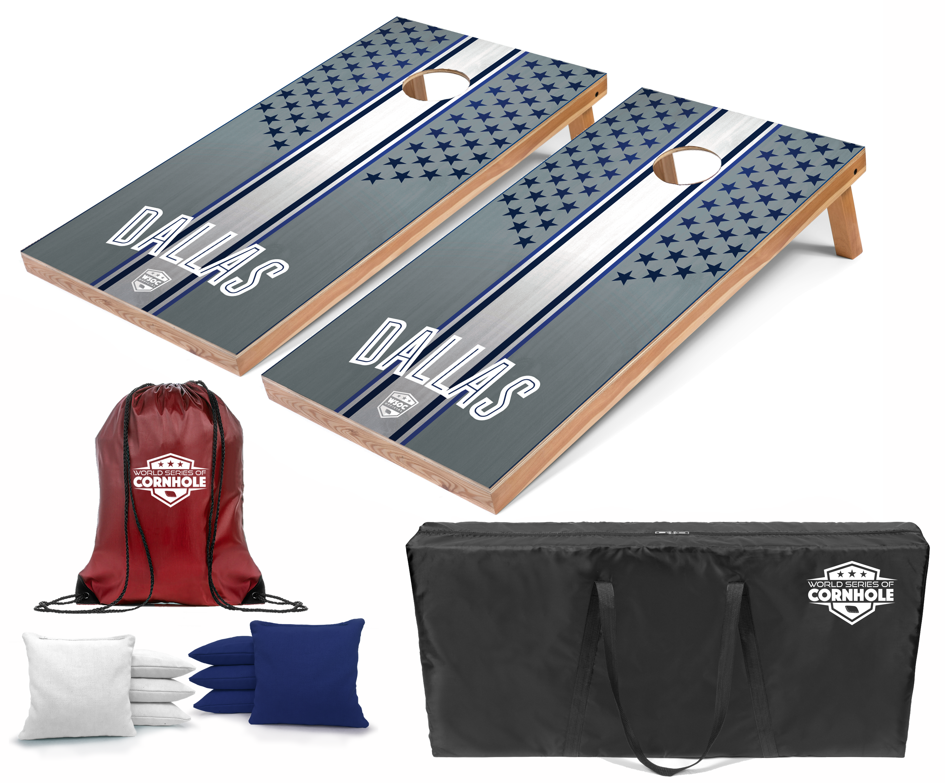 World Series of Cornhole Lightweight Cornhole Set - Dallas Cowboys Boards with White and Royal Blue Bags