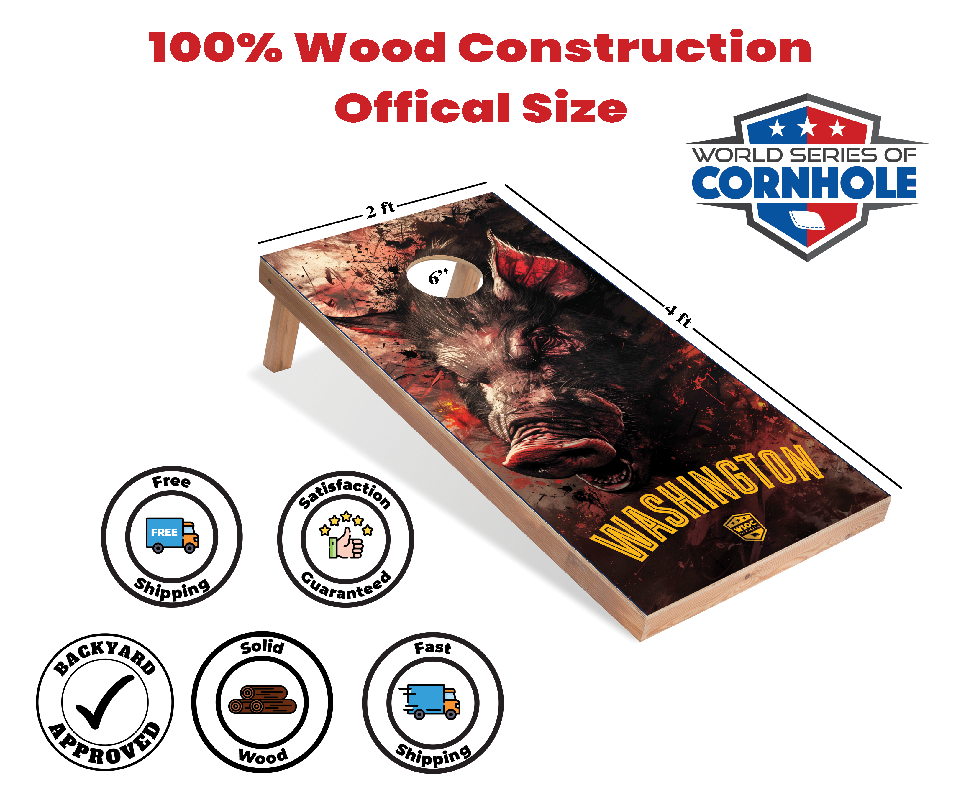 World Series of Cornhole Lightweight Cornhole Set - Washington Commanders Boards with Yellow and Red Bags