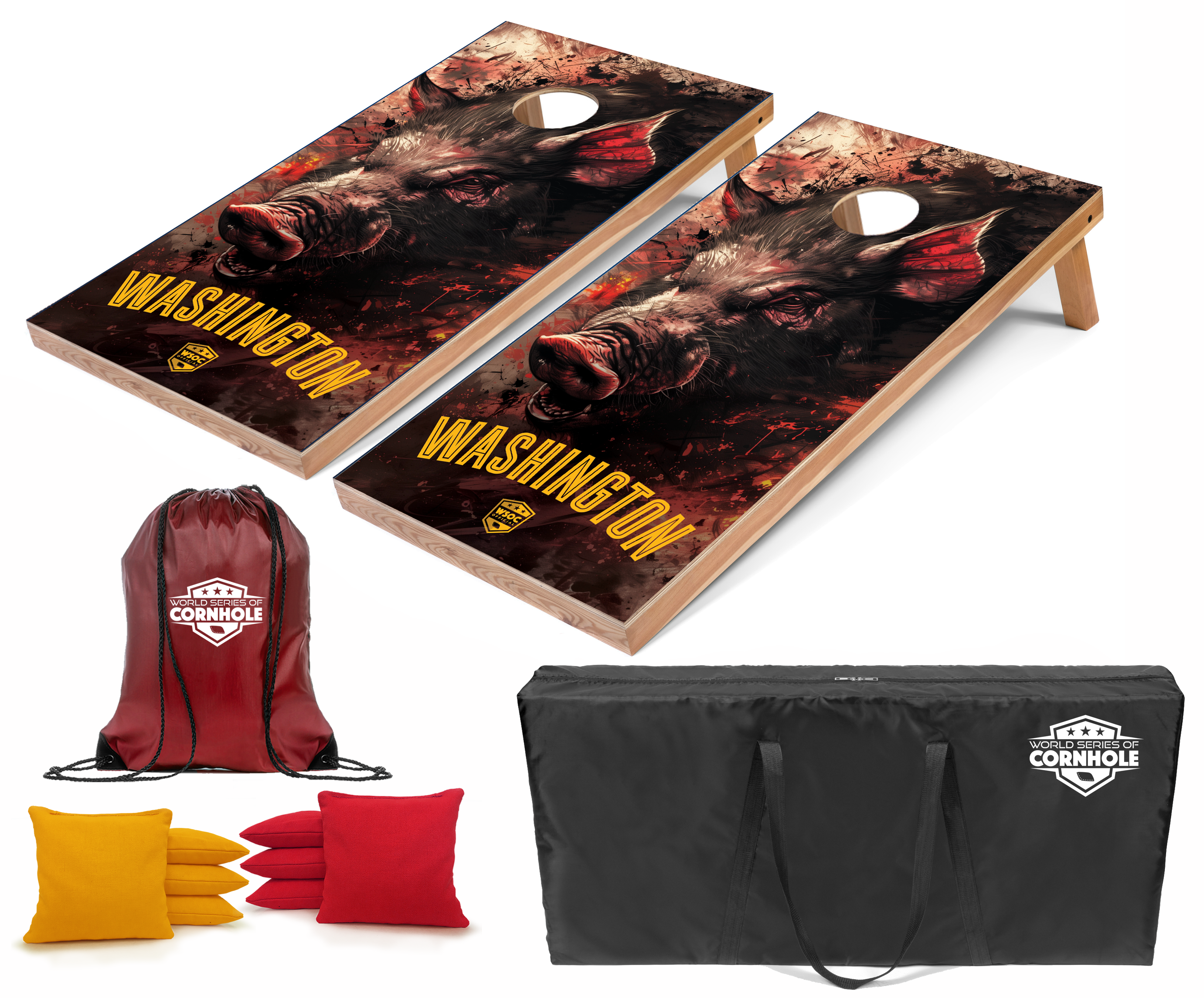 World Series of Cornhole Lightweight Cornhole Set - Washington Commanders Boards with Yellow and Red Bags