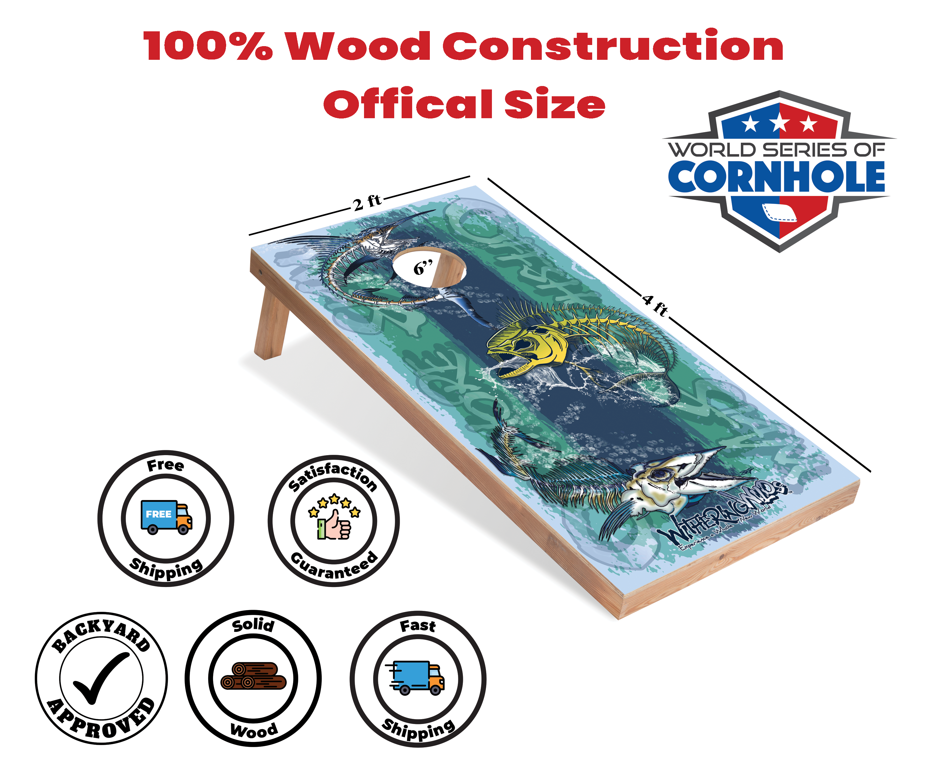 World Series of Cornhole Lightweight Cornhole Set - Withering Wilds Offshore Slam Boards with Red and Blue Bags