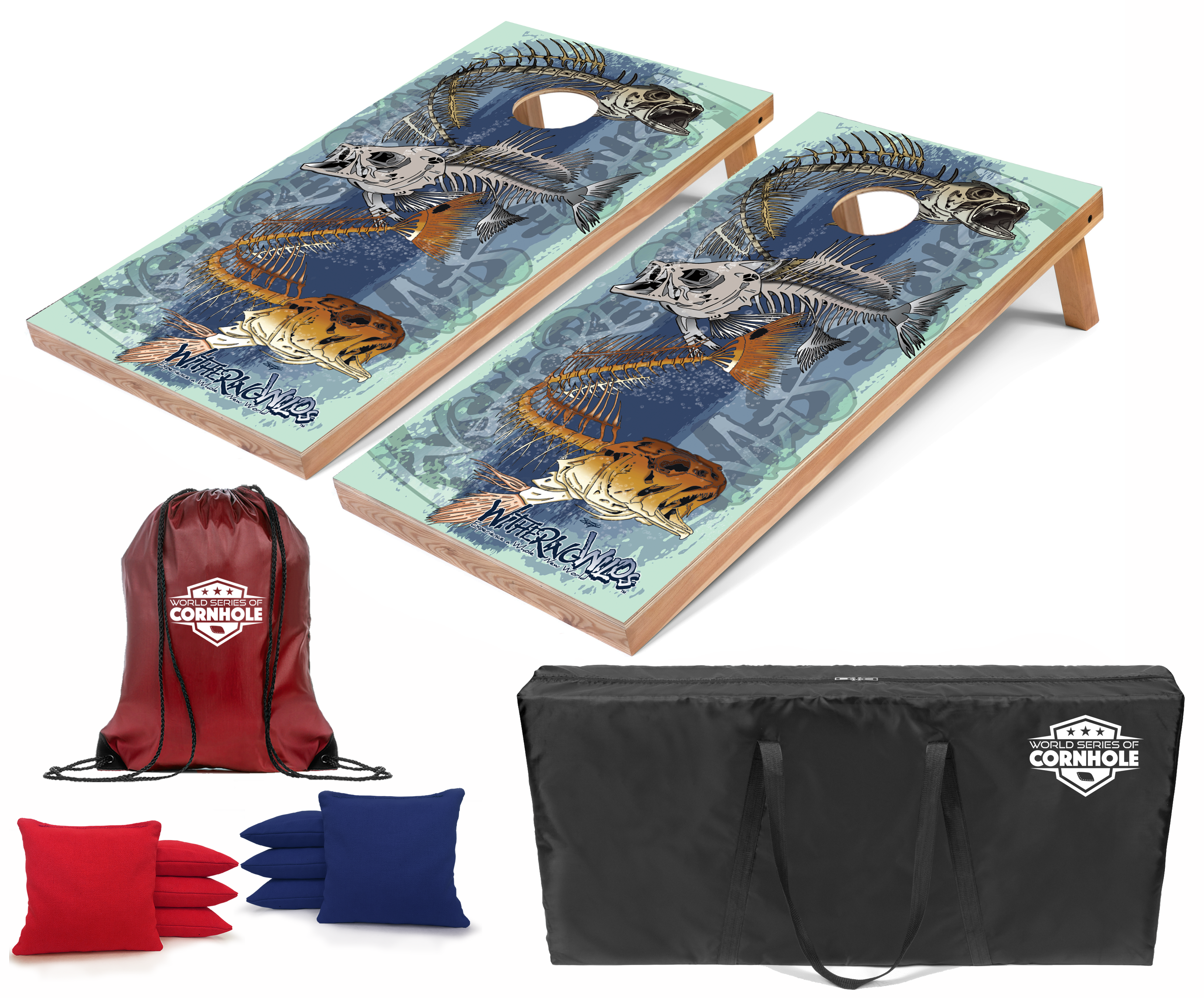 World Series of Cornhole Lightweight Cornhole Set - Withering Wilds Inshore Slam Boards with Red and Blue Bags