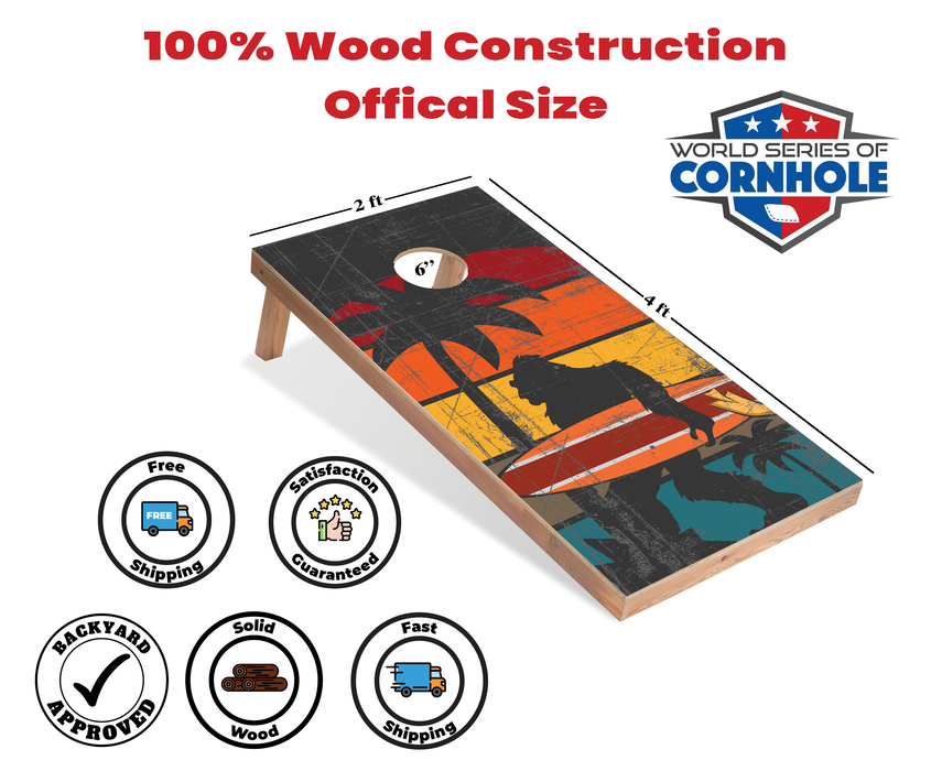 World Series of Cornhole Recreational Cornhole Set - Surfing Sasquatch Boards with Red and Royal Blue Bags
