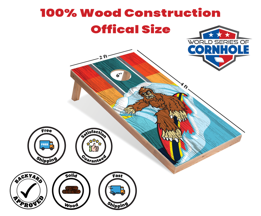 World Series of Cornhole Recreational Cornhole Set - Riding Waves Sasquatch Boards with Red and Royal Blue Bags